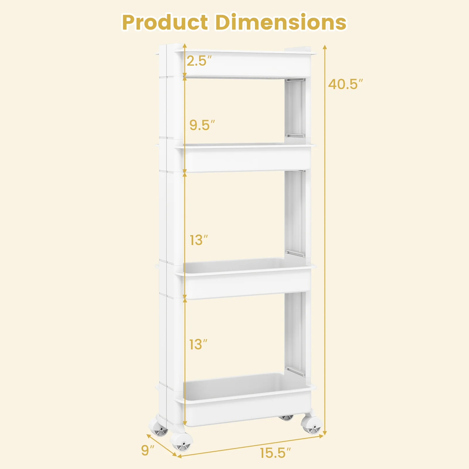 3/4-Tier Rolling Utility Cart with Detachable Trays and Smooth Wheels-4-Tier - Image 6
