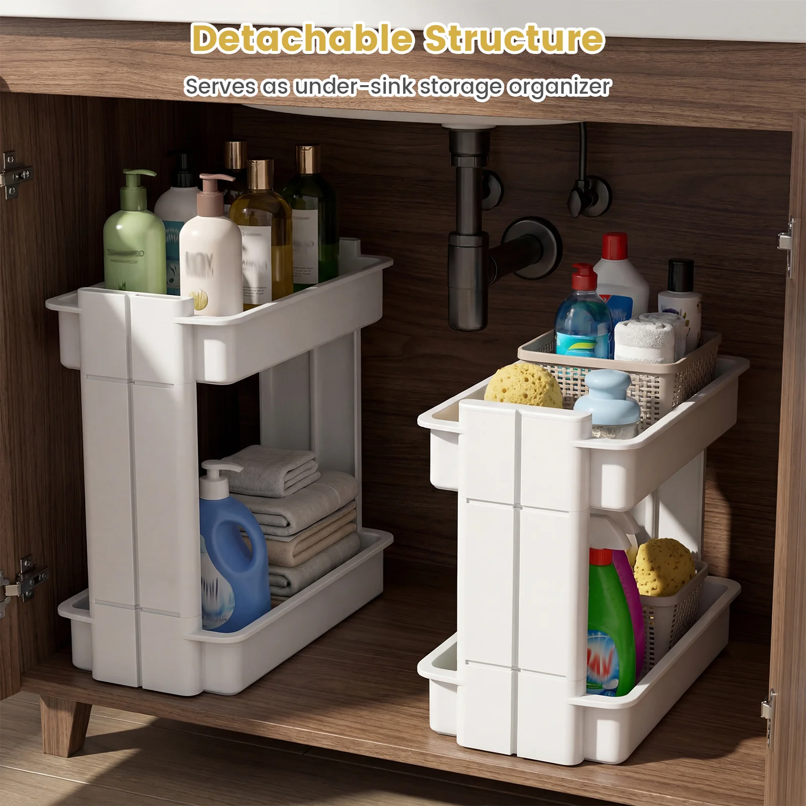 3/4-Tier Rolling Utility Cart with Detachable Trays and Smooth Wheels-4-Tier - Image 7