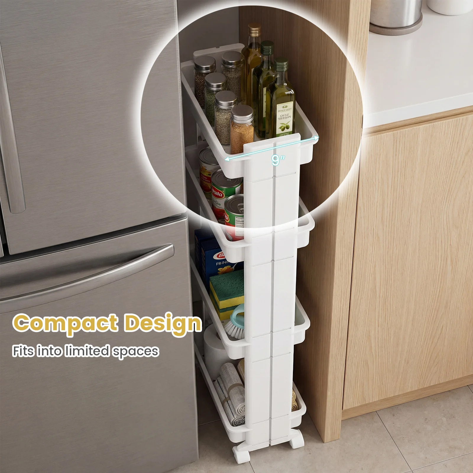 3/4-Tier Rolling Utility Cart with Detachable Trays and Smooth Wheels-4-Tier - Image 8