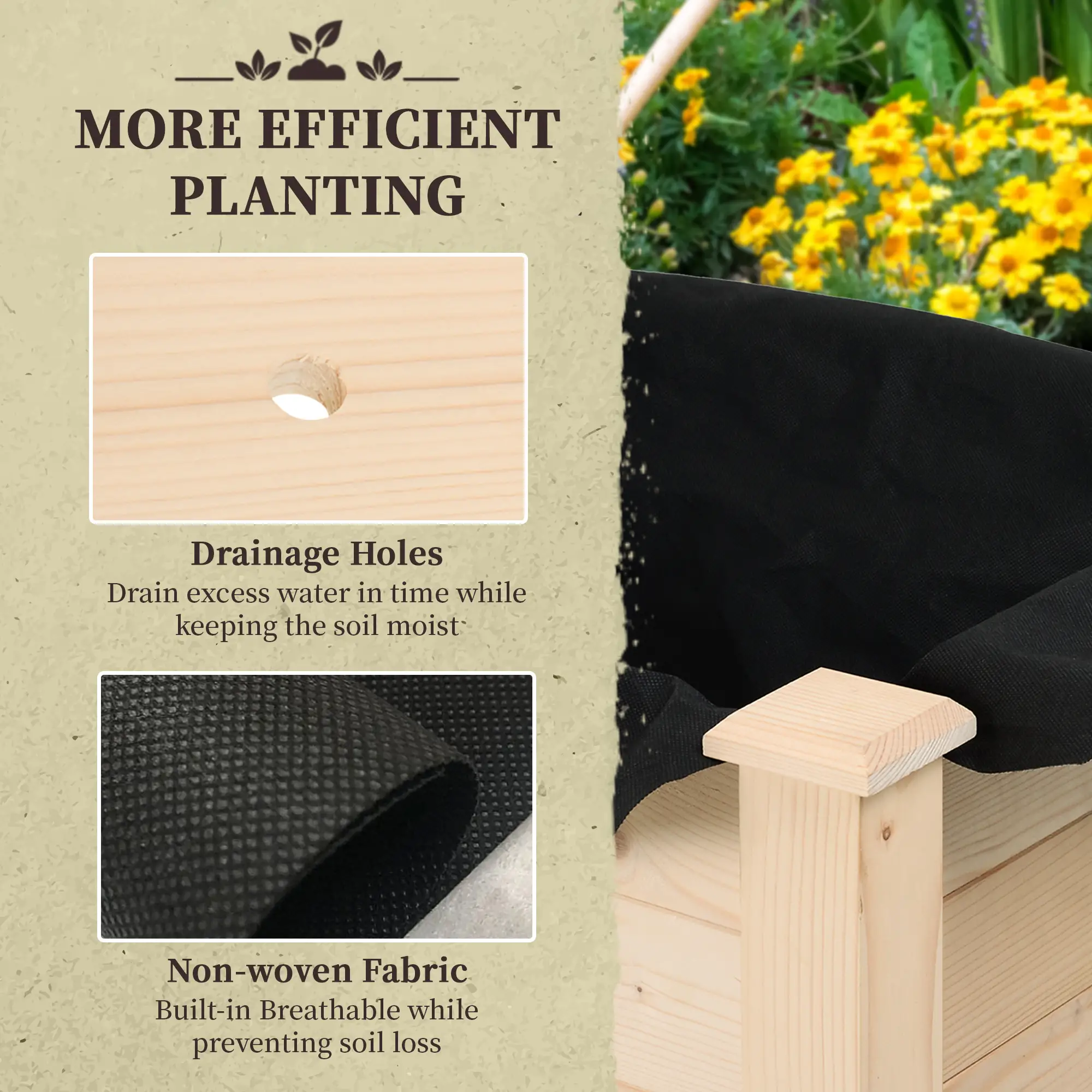 34"x18"x30" Wooden Raised Garden Bed, Elevated Planter Box with Legs, Natural - Image 6