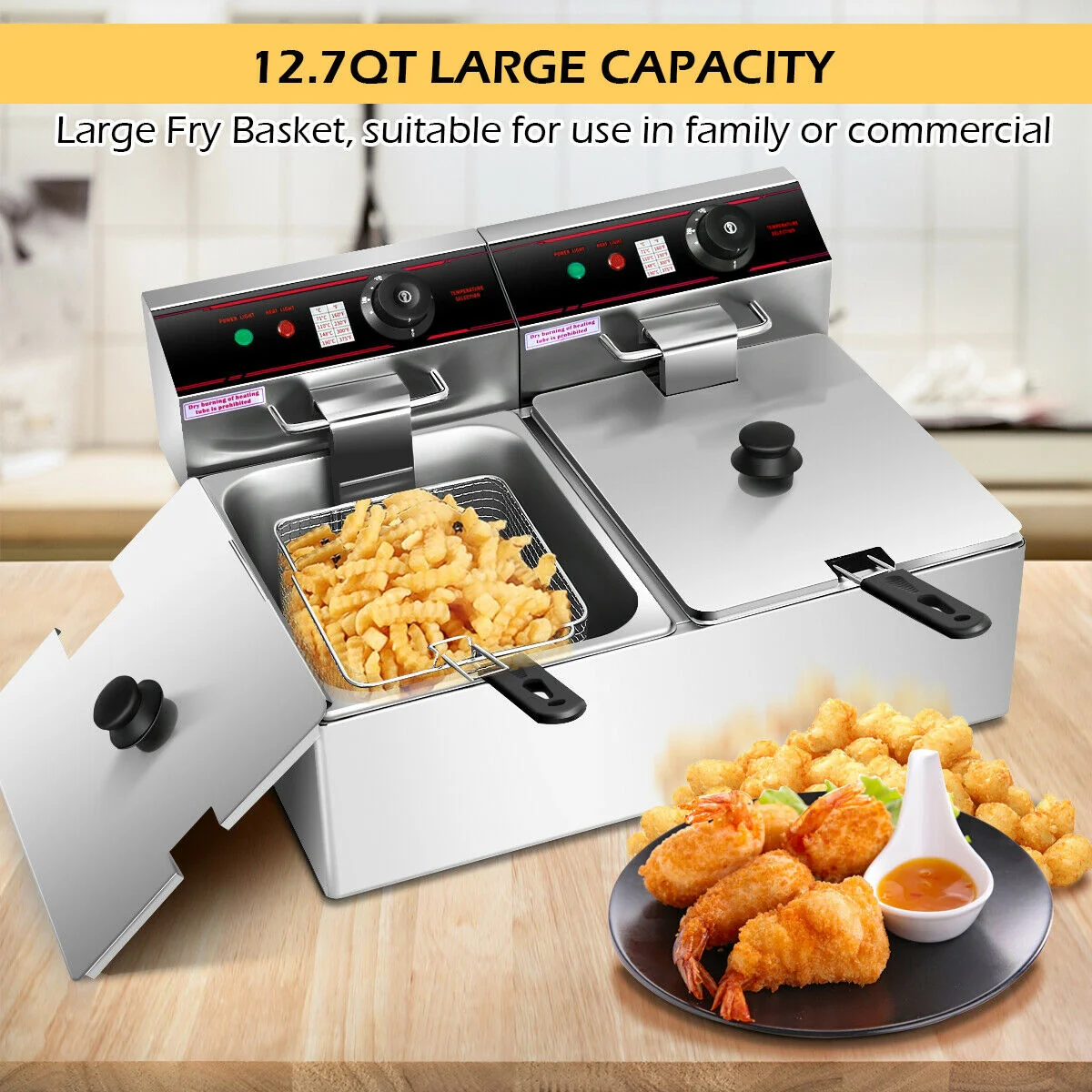 3400W Dual Tank Electric Countertop Deep Fryer, Silver - Image 10