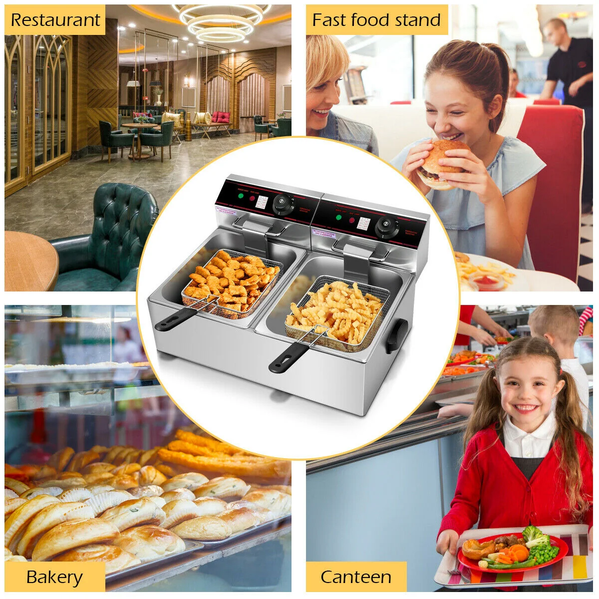 3400W Dual Tank Electric Countertop Deep Fryer, Silver - Image 3