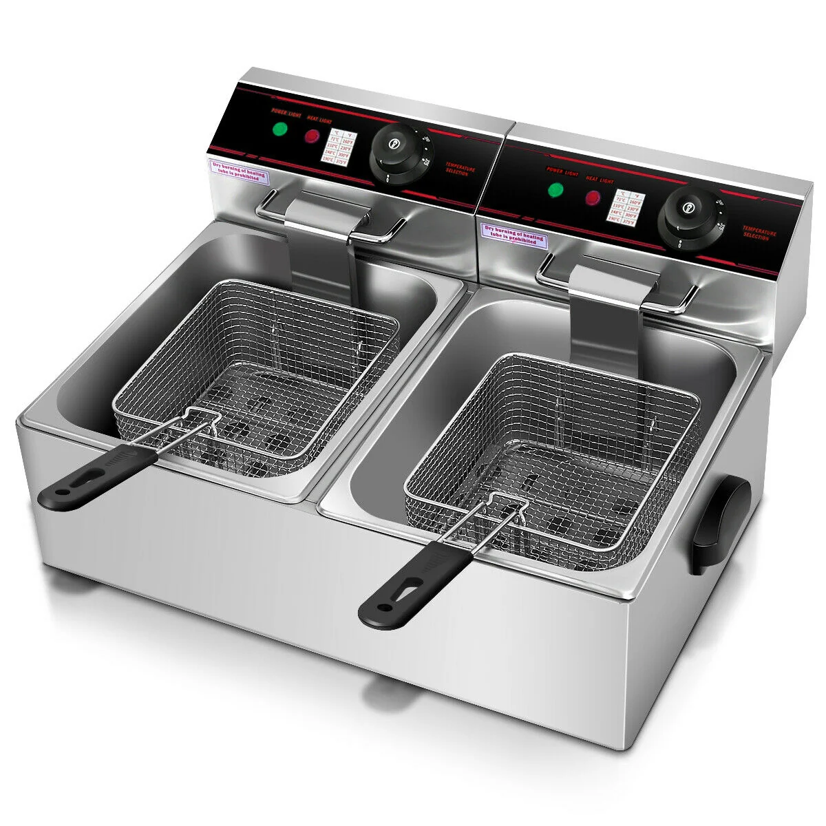 3400W Dual Tank Electric Countertop Deep Fryer, Silver - Image 4
