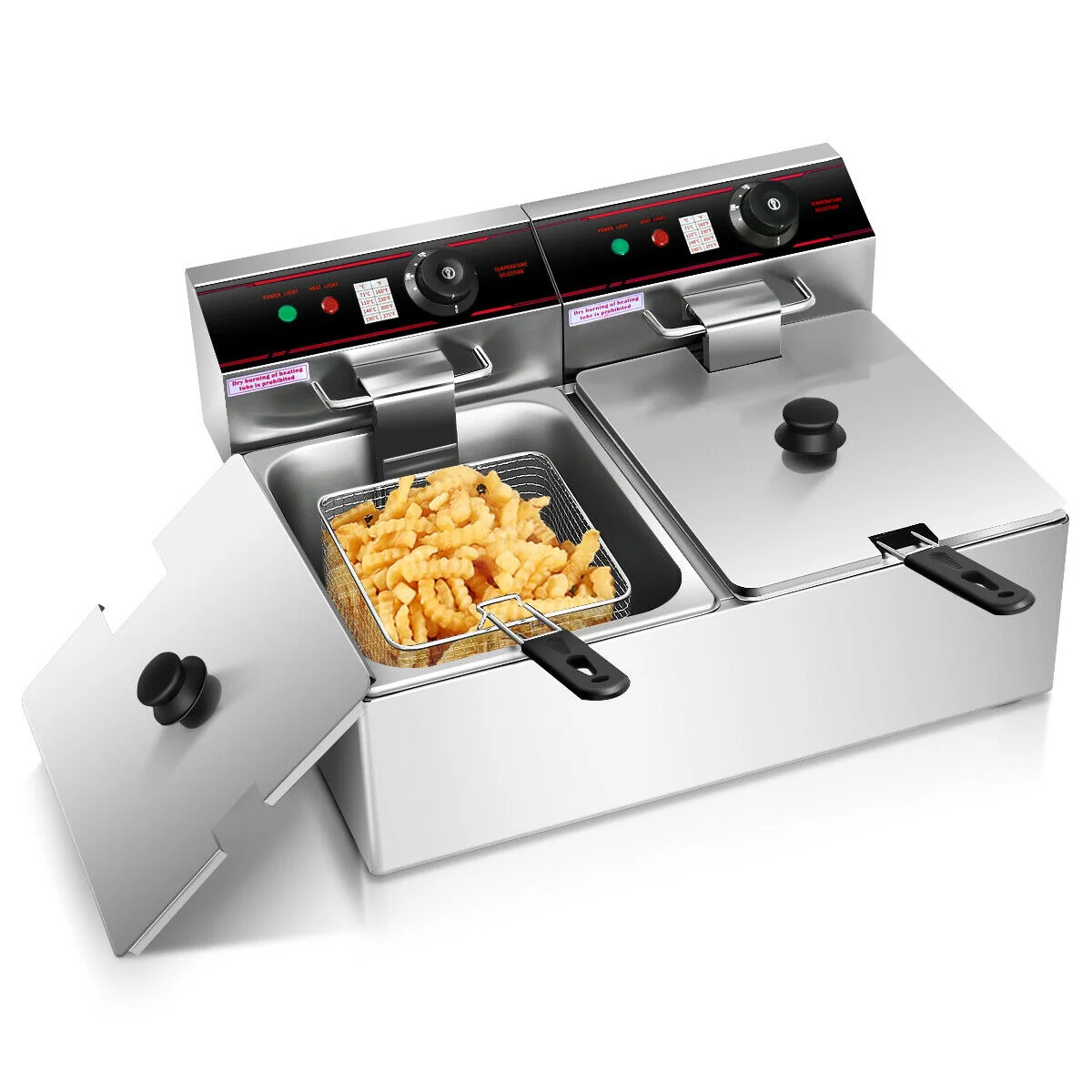 3400W Dual Tank Electric Countertop Deep Fryer, Silver - Image 7
