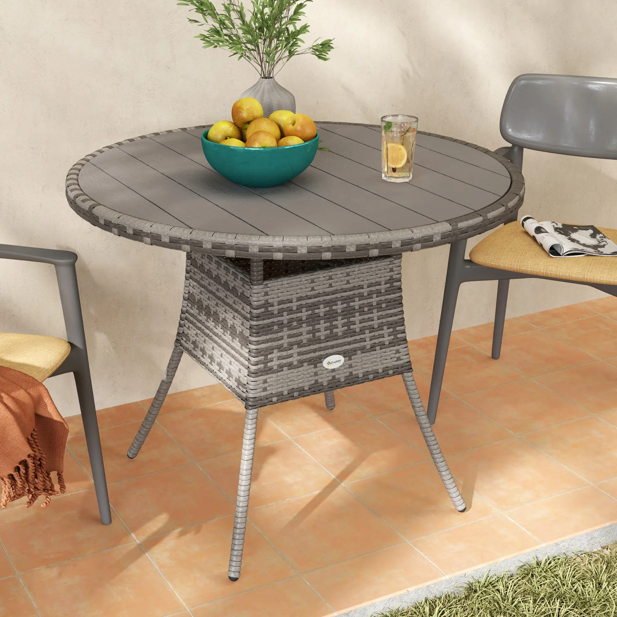 35.4" Outdoor Wicker Dining Table, PE Rattan Patio Furniture, Grey - Image 10