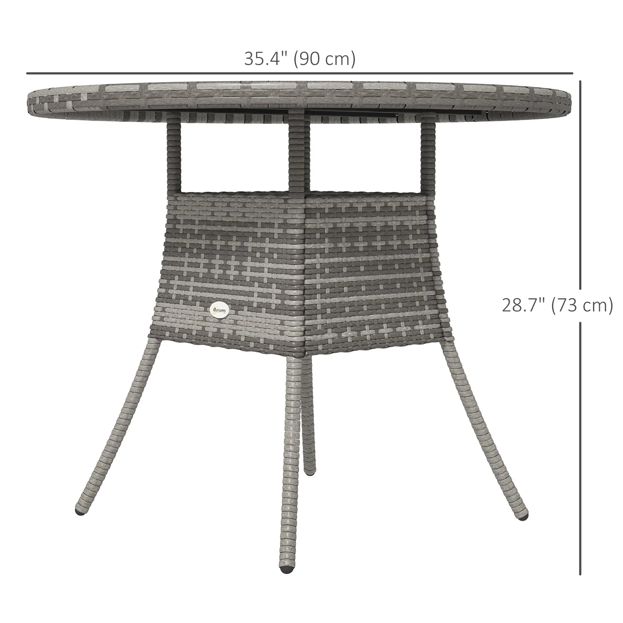 35.4" Outdoor Wicker Dining Table, PE Rattan Patio Furniture, Grey - Image 3