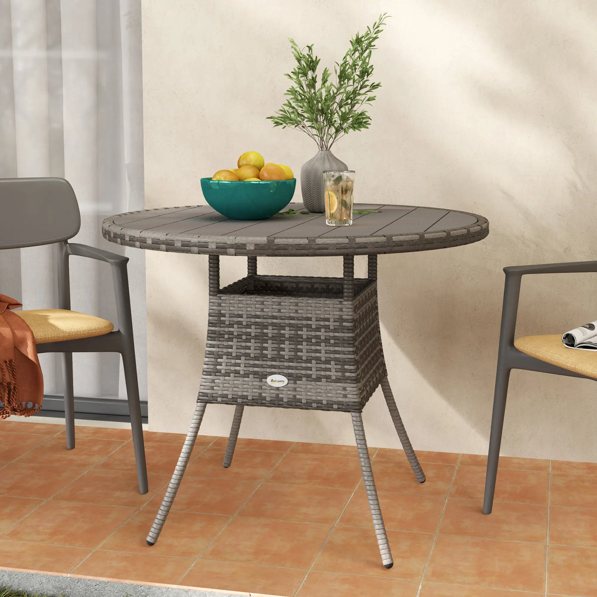 35.4" Outdoor Wicker Dining Table, PE Rattan Patio Furniture, Grey - Image 7