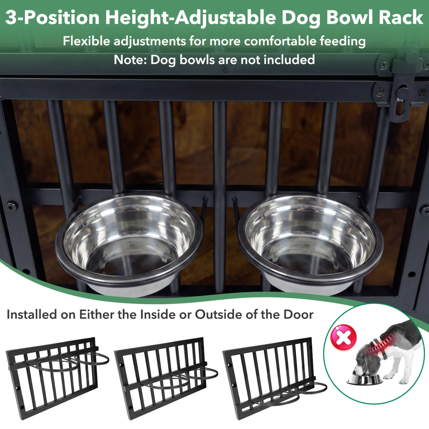 35.5 Inches Wooden Dog Kennel End Table, Dog Bowl Rack, Rustic Brown - Image 9