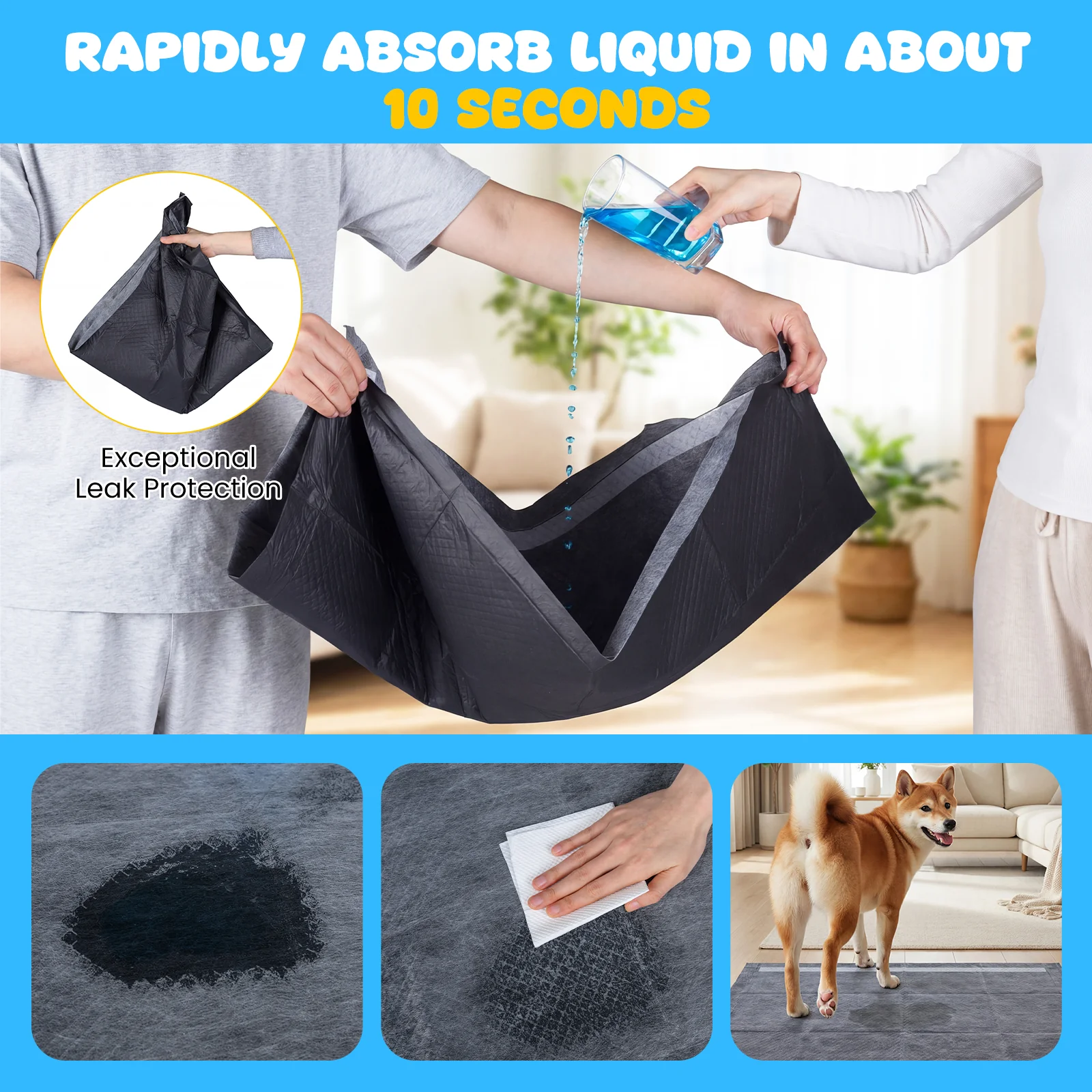 35.5" x 24" Dog Pee Pads, 6-Layer, Charcoal, Black - Image 8