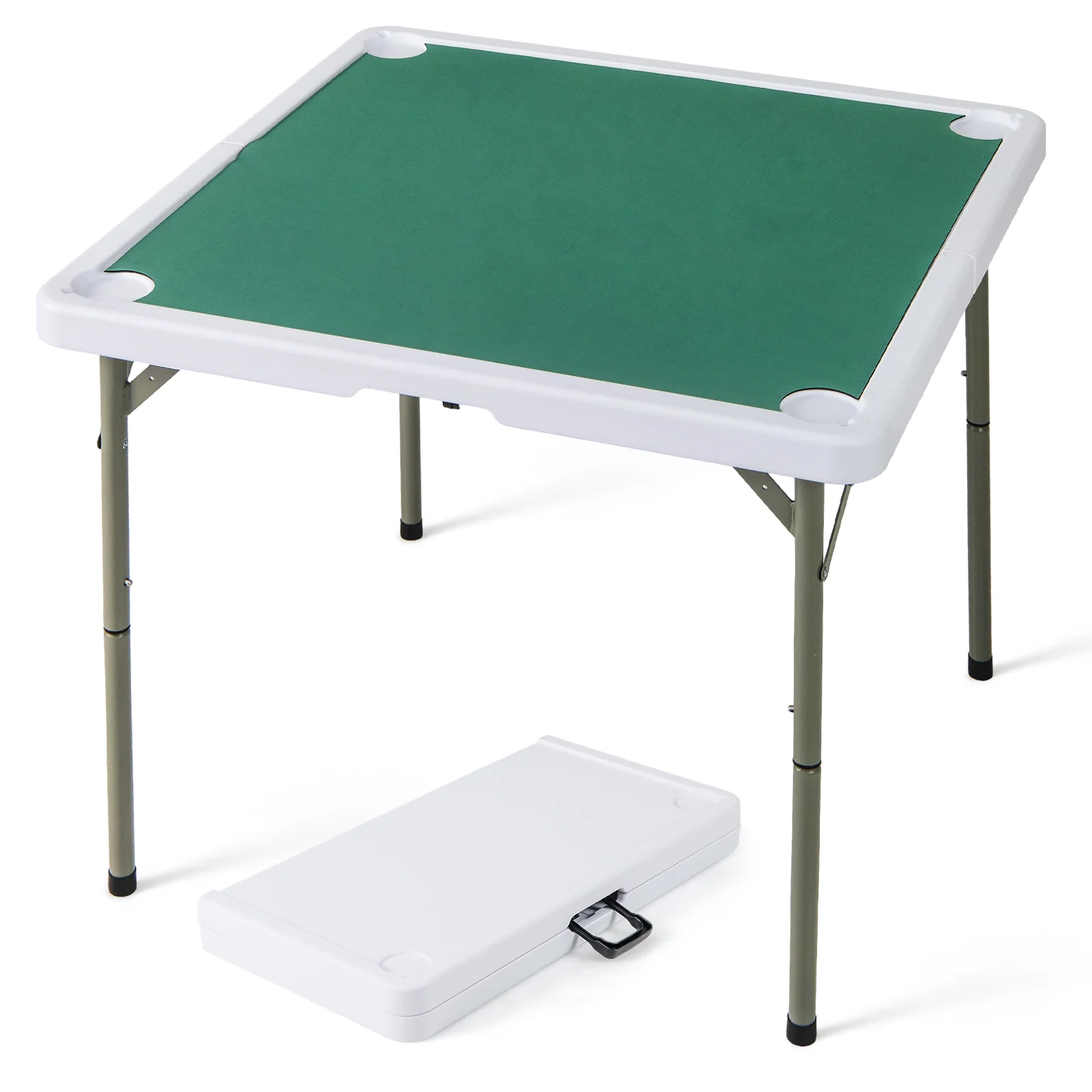 35 Inch 4 Player Folding Mahjong Table, Cup Holders, Green - Image 4