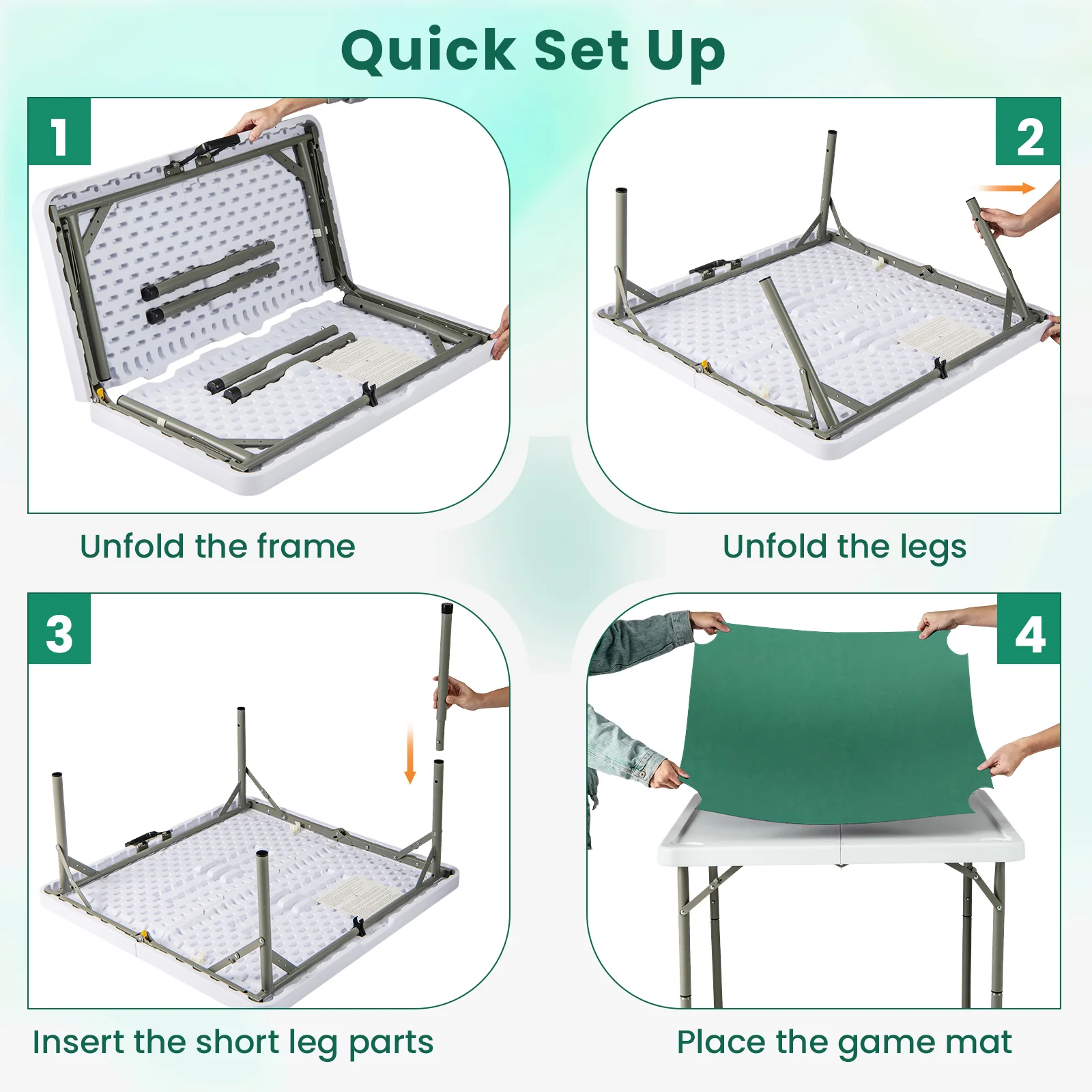 35 Inch 4 Player Folding Mahjong Table, Cup Holders, Green - Image 8