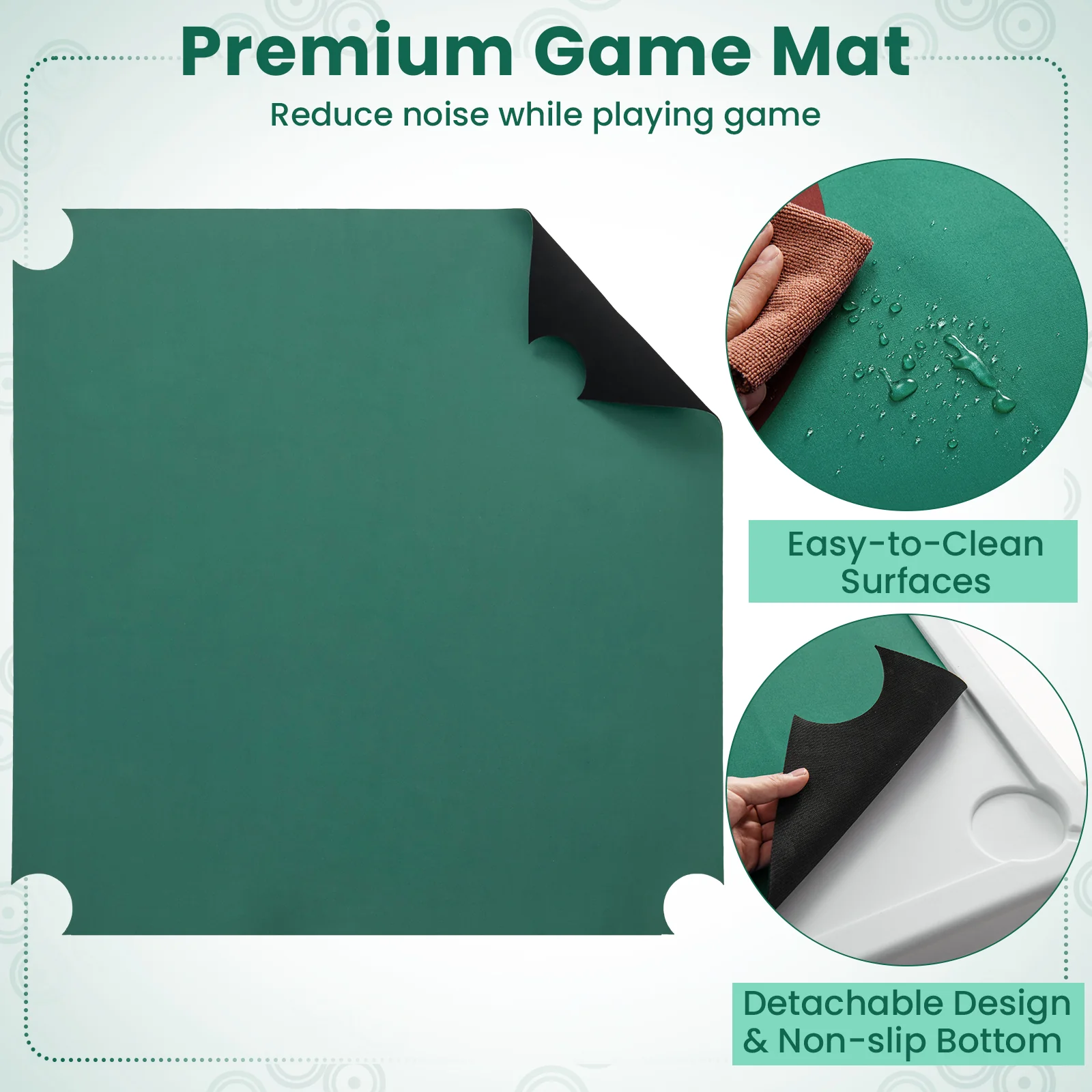 35 Inch 4 Player Folding Mahjong Table, Cup Holders, Green - Image 9