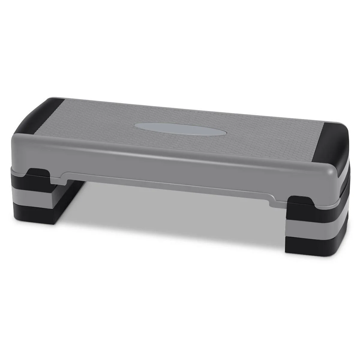 35 Inch Adjustable Exercise Stepper With Risers, Gray