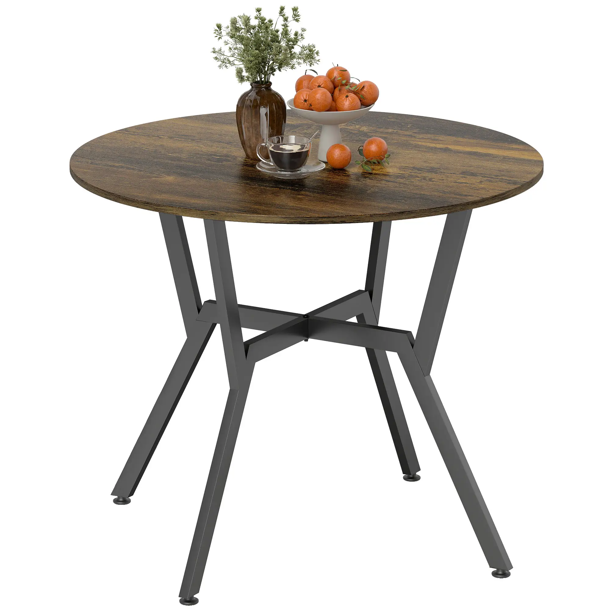 35 Inch Round Dining Table, Steel Frame, Rustic Brown - Image 11