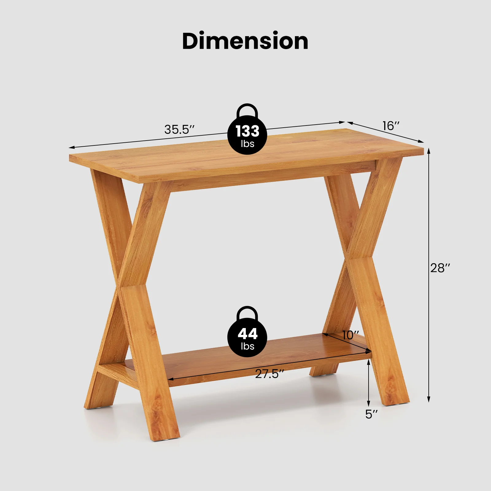 35 Inch Solid Wood Console Table With Storage Shelf, Teak - Image 6