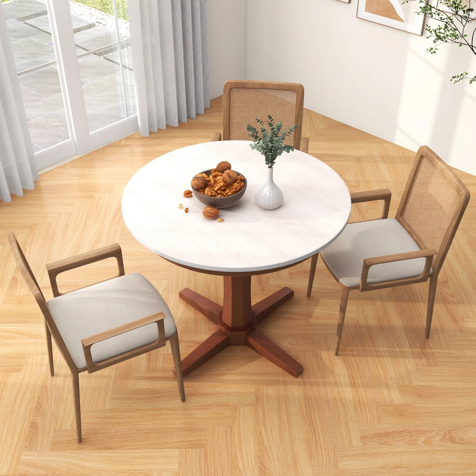 35 Inches Round Dining Table With Pedestal Base, White - Image 3
