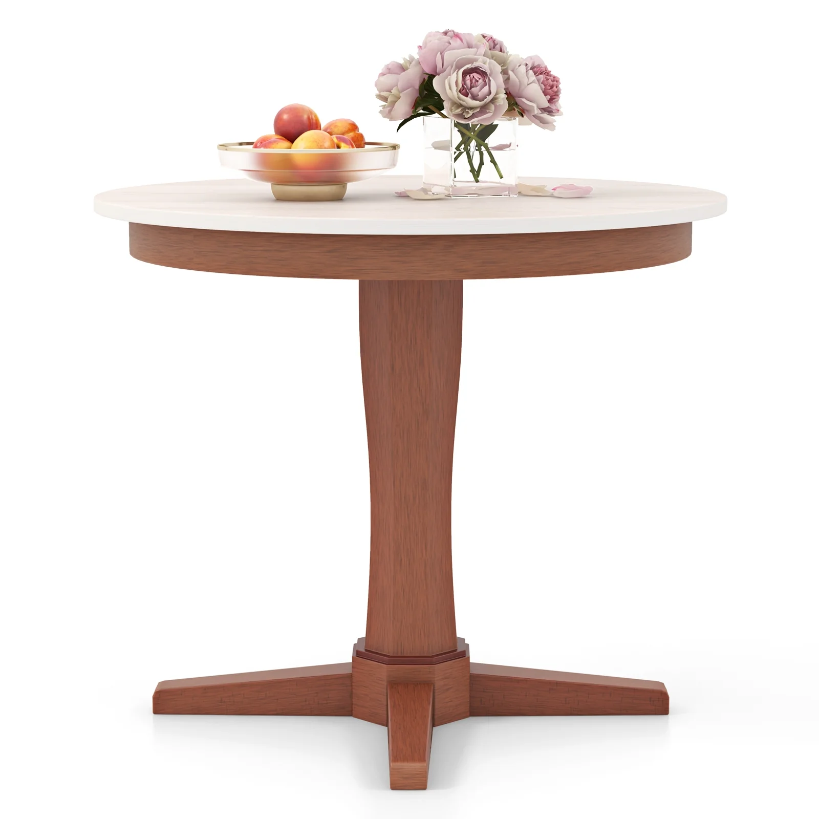35 Inches Round Dining Table With Pedestal Base, White - Image 4