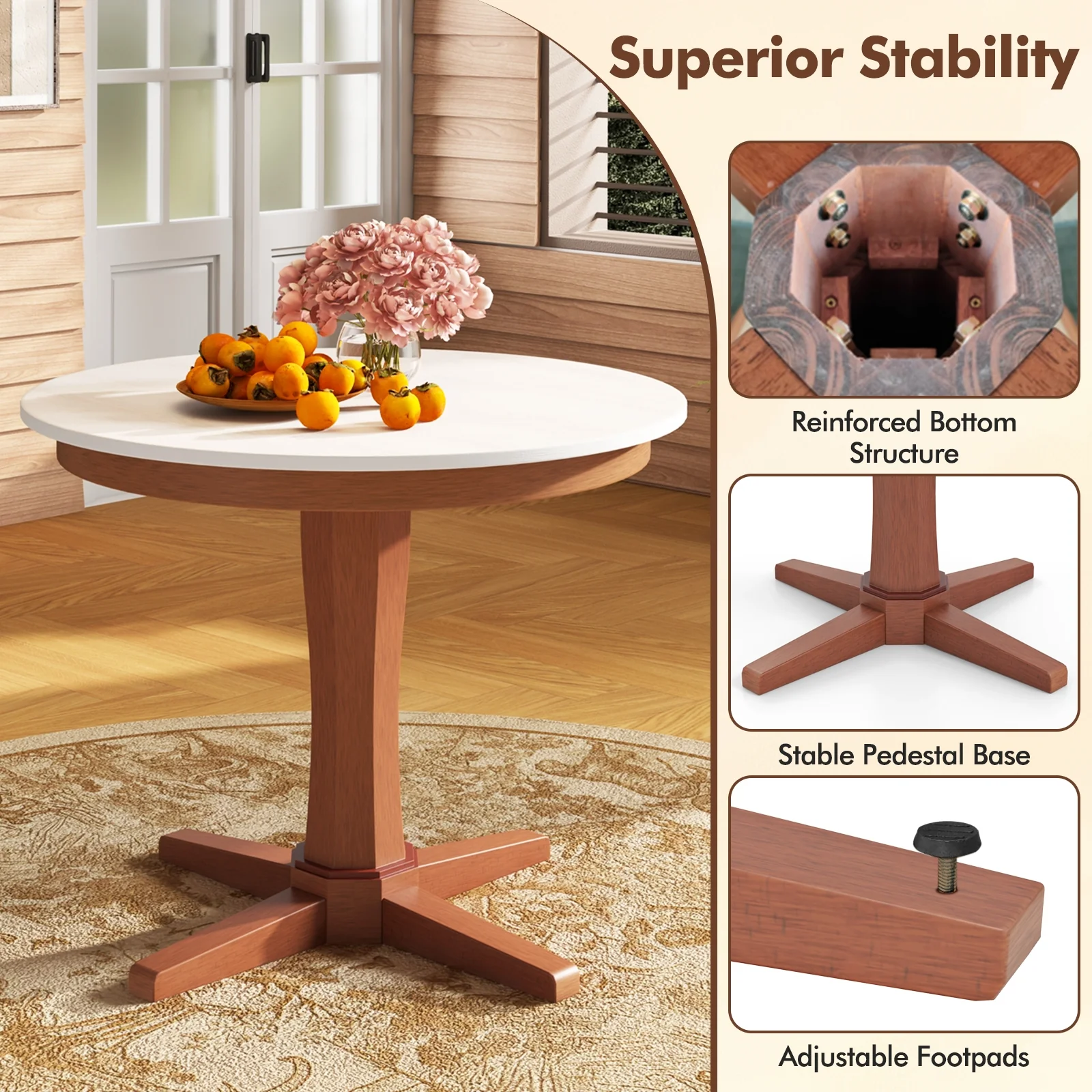 35 Inches Round Dining Table With Pedestal Base, White - Image 9