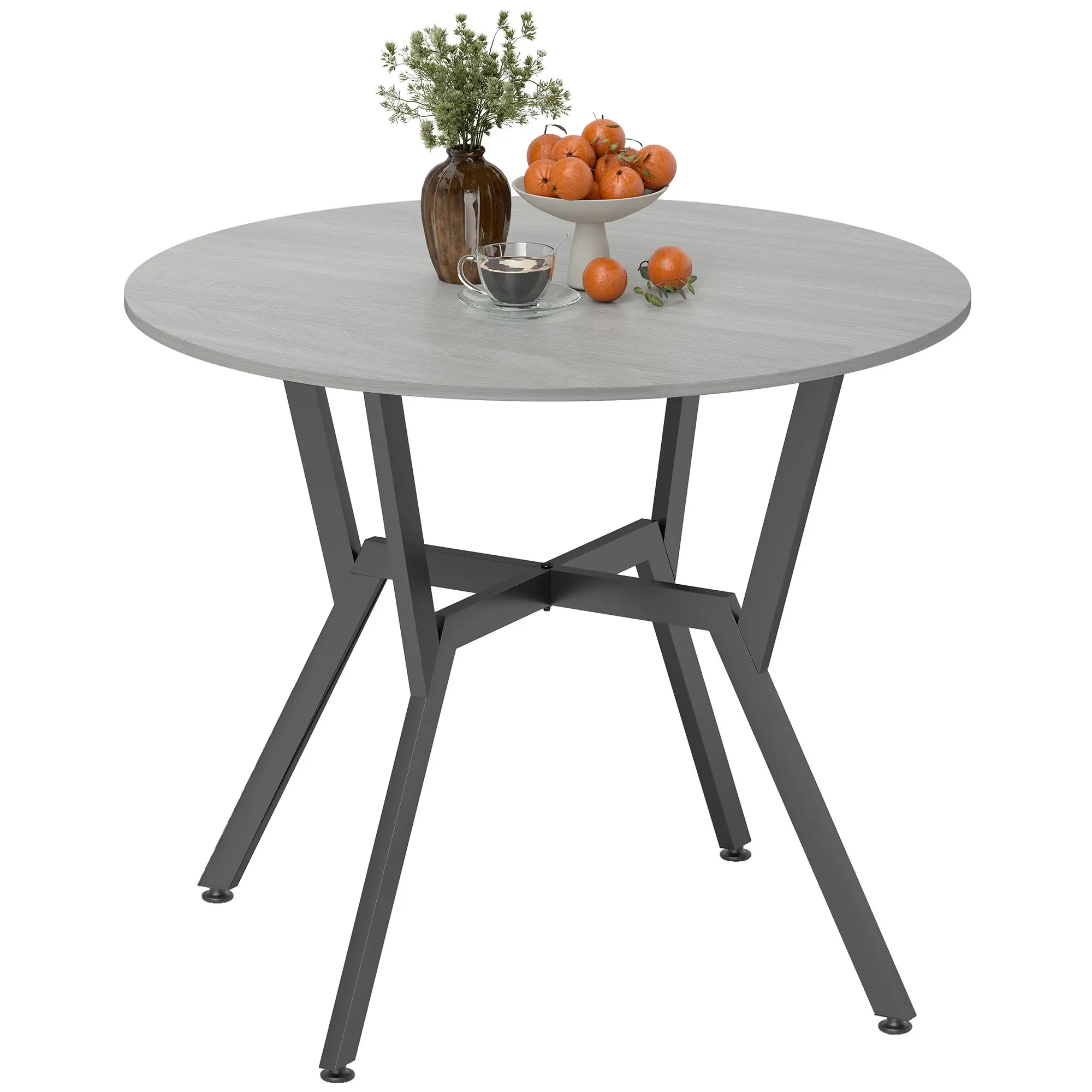 35" Round Dining Table, Steel Frame, Small Kitchen Table, Grey - Image 11