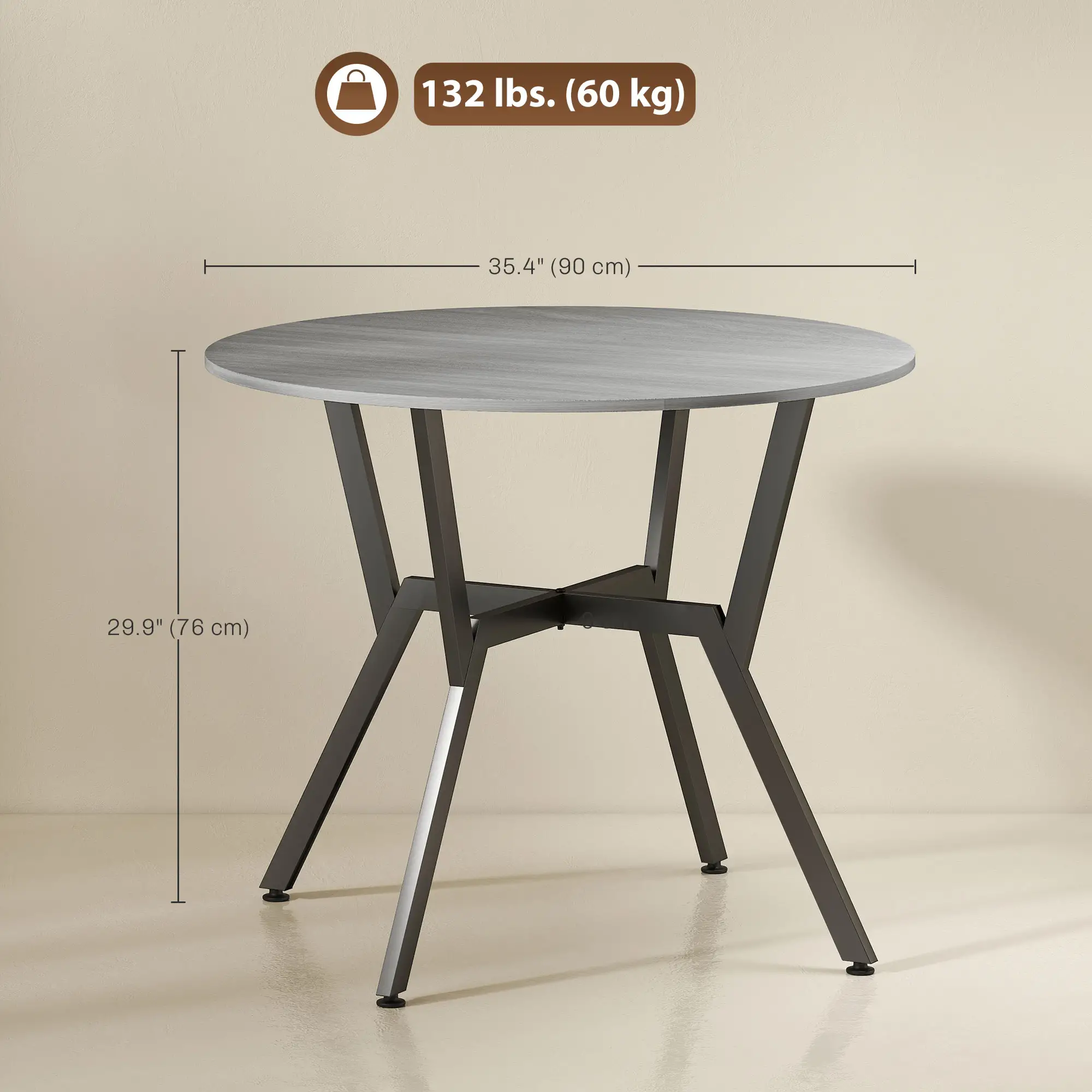 35" Round Dining Table, Steel Frame, Small Kitchen Table, Grey - Image 3
