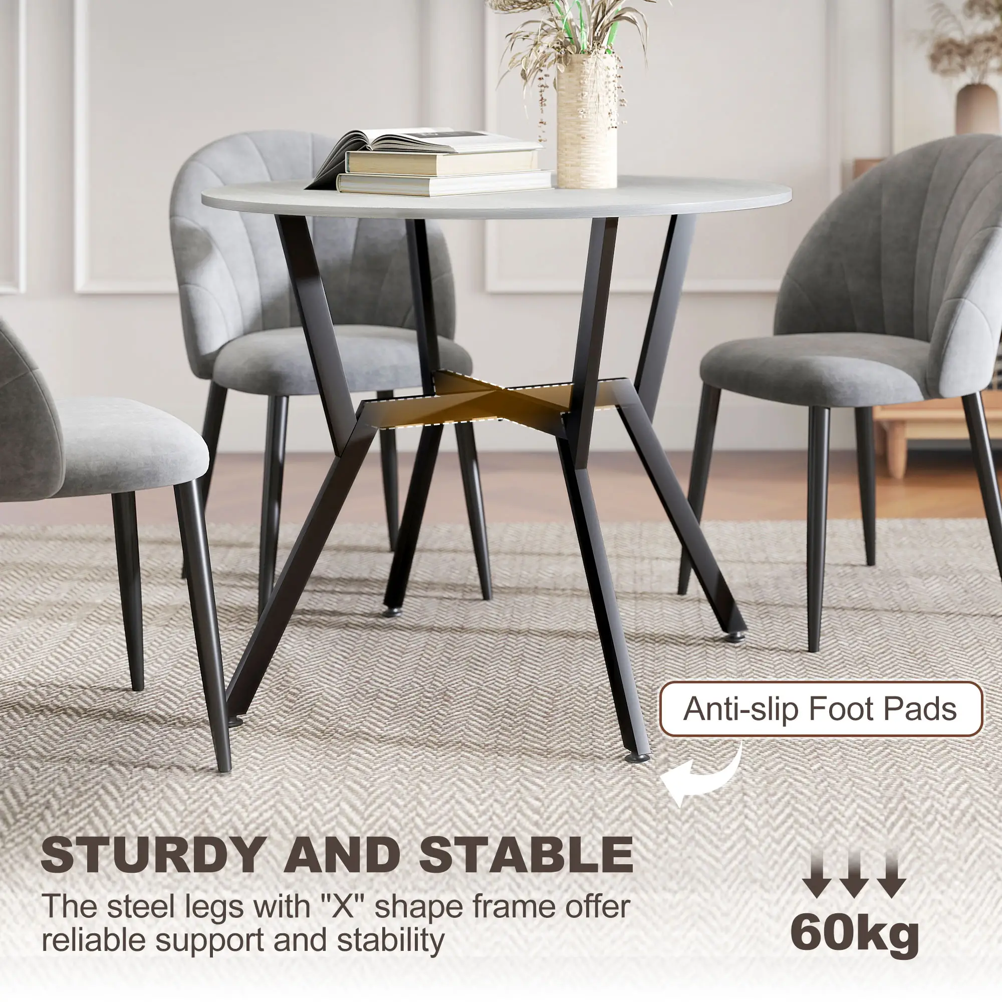 35" Round Dining Table, Steel Frame, Small Kitchen Table, Grey - Image 5