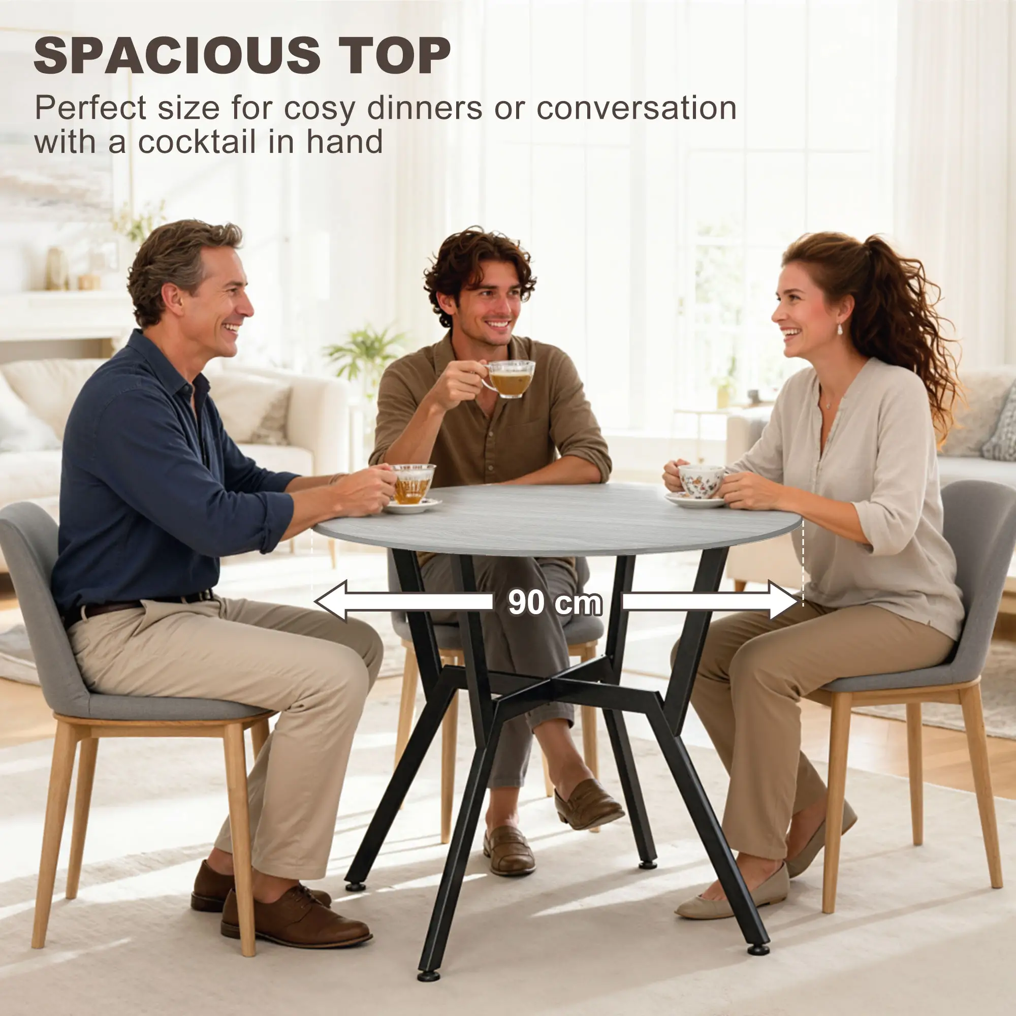 35" Round Dining Table, Steel Frame, Small Kitchen Table, Grey - Image 6
