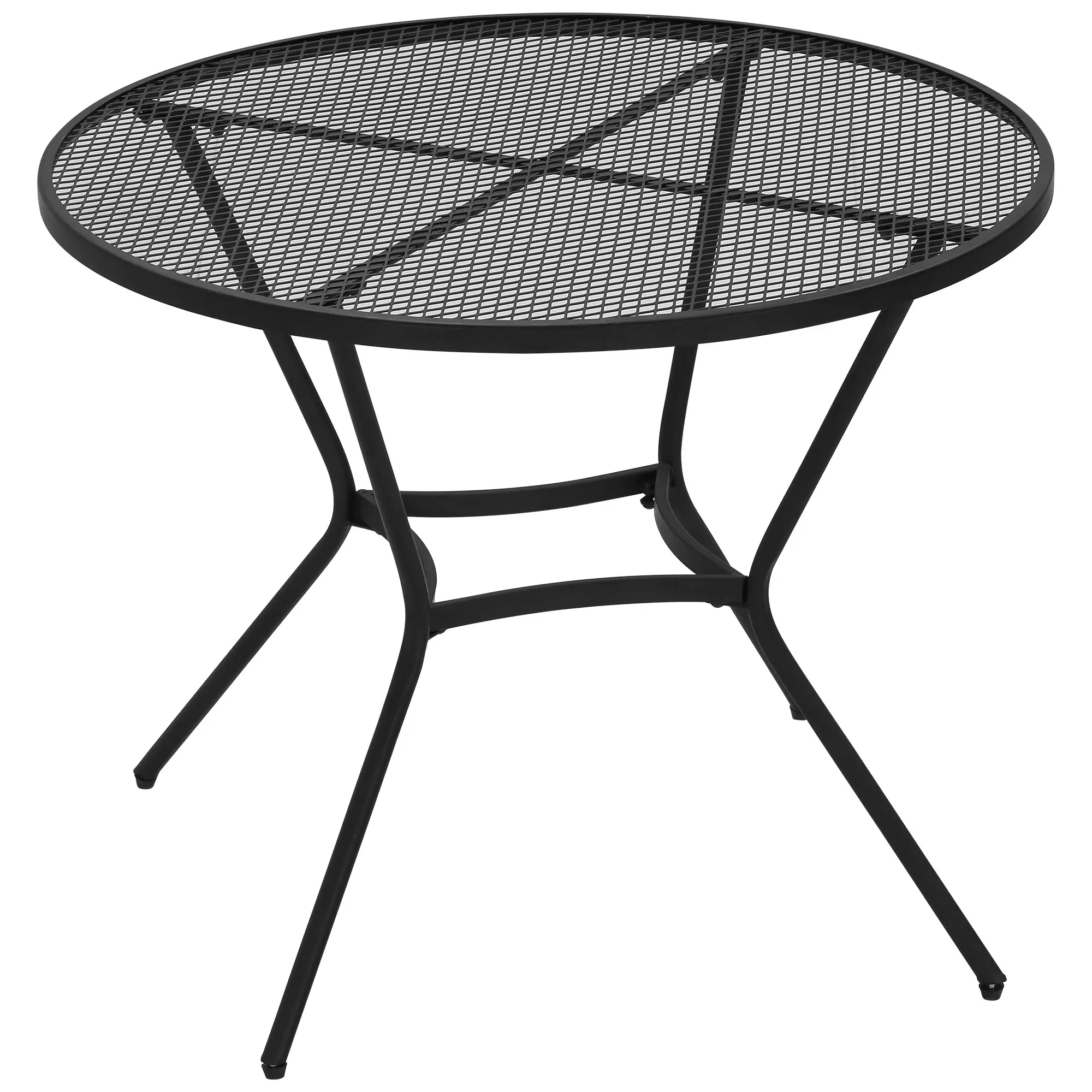 35" Round Patio Dining Table, Steel with Mesh Tabletop, Black