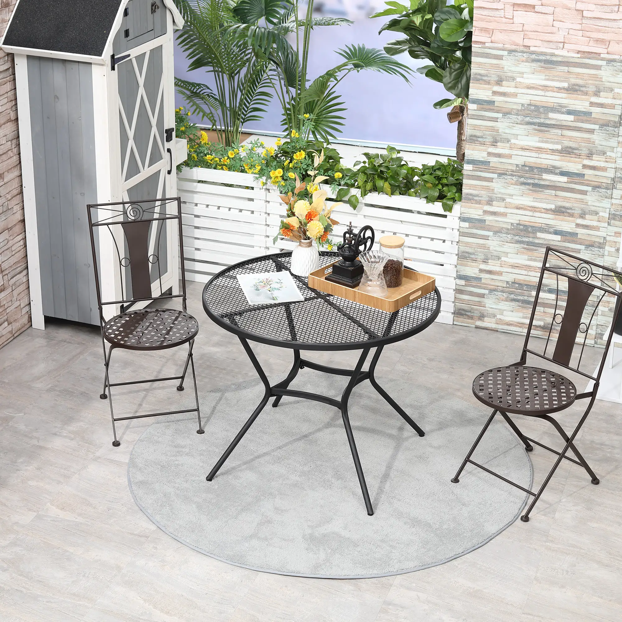 35" Round Patio Dining Table, Steel with Mesh Tabletop, Black - Image 2
