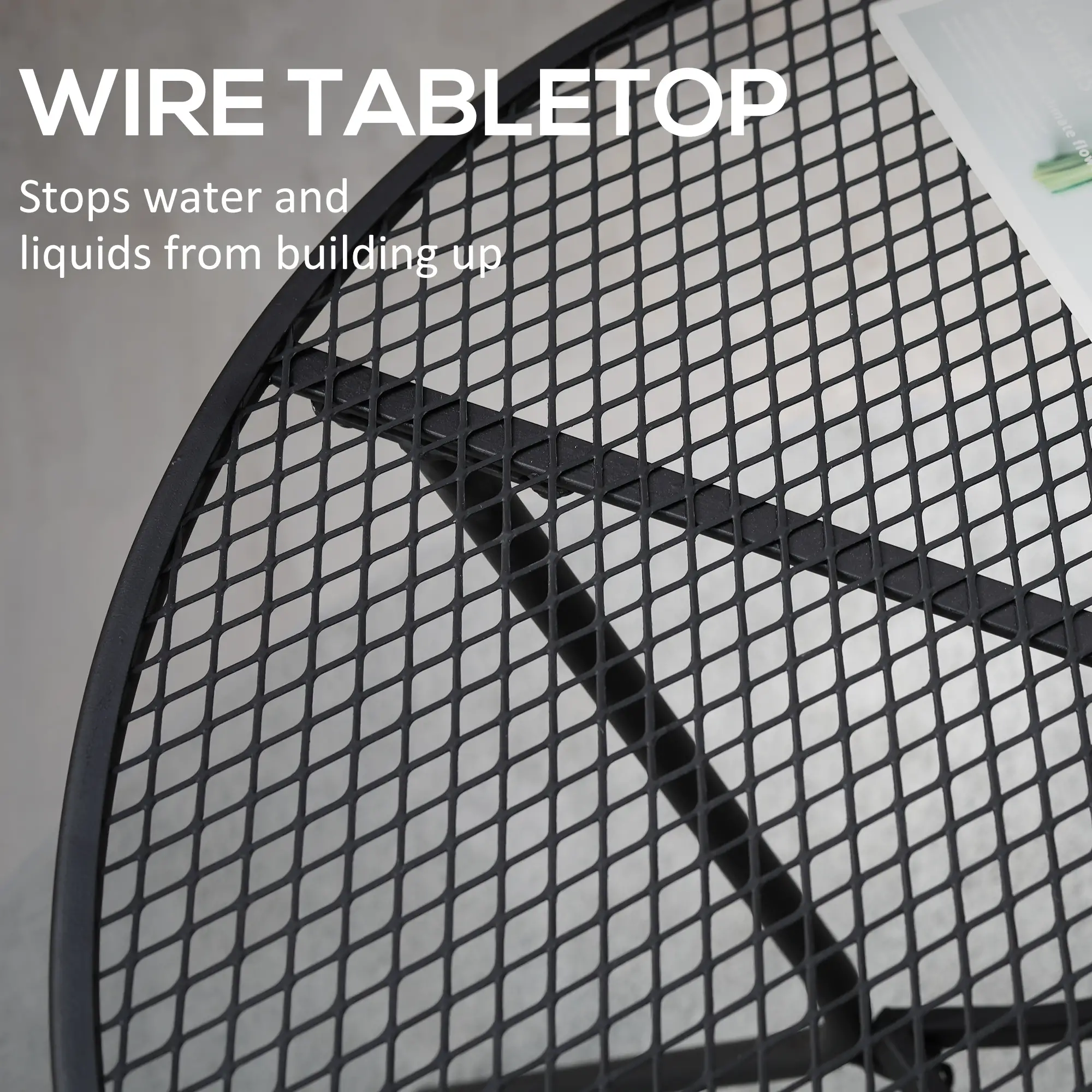 35" Round Patio Dining Table, Steel with Mesh Tabletop, Black - Image 4
