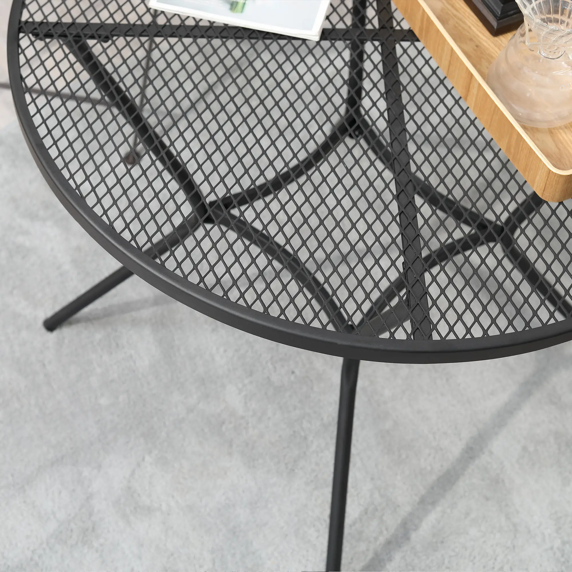 35" Round Patio Dining Table, Steel with Mesh Tabletop, Black - Image 6