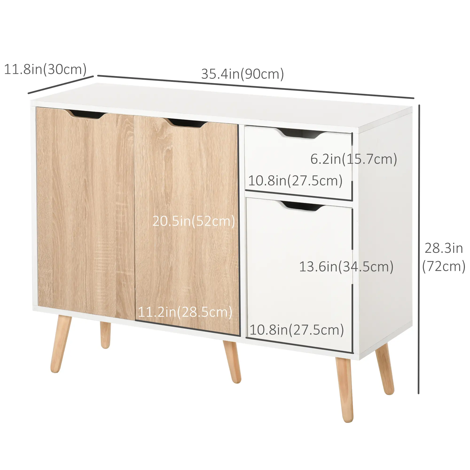 35" Sideboard Storage Cabinet, White and Nature Wood, White, Nature Wood - Image 3