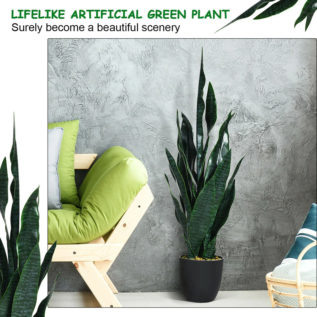 35.5 Inch Indoor-Outdoor Artificial Fake Snake Plant, Green - Image 10