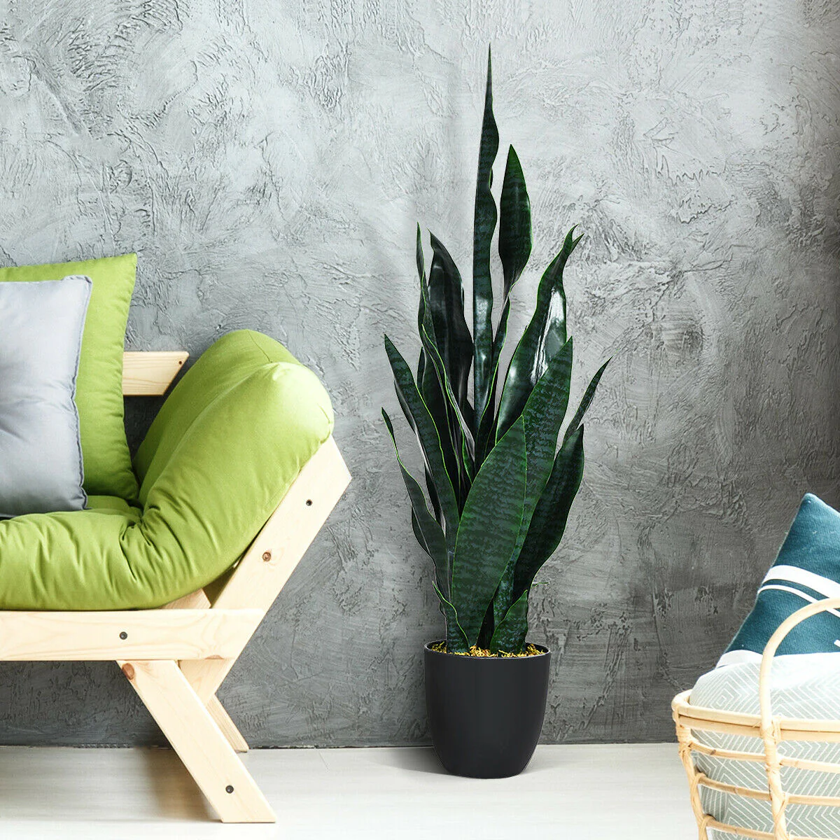 35.5 Inch Indoor-Outdoor Artificial Fake Snake Plant, Green - Image 2
