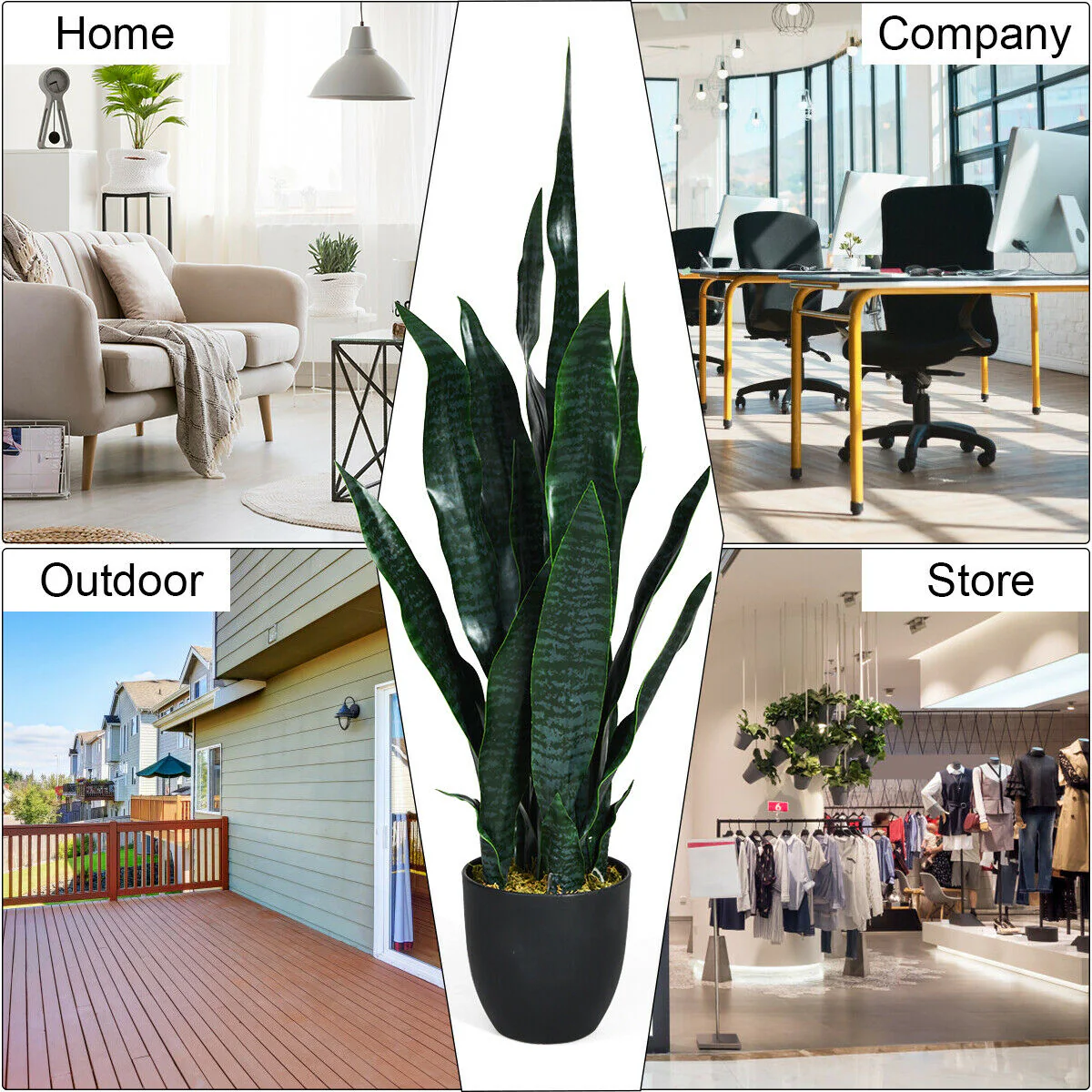 35.5 Inch Indoor-Outdoor Artificial Fake Snake Plant, Green - Image 9