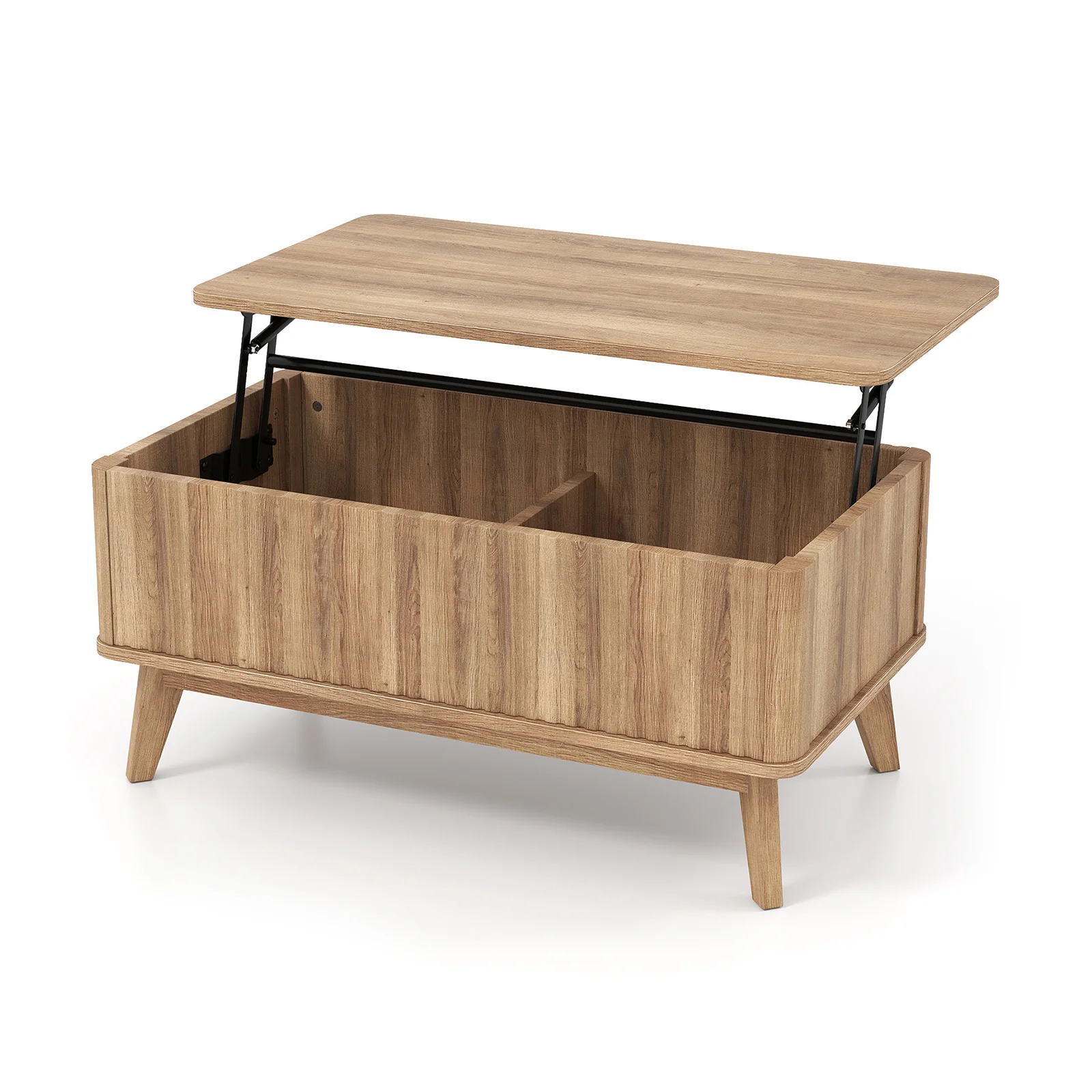 35.5" Rectangle Wooden Fluted Lift Top Coffee Table, Walnut - Image 5