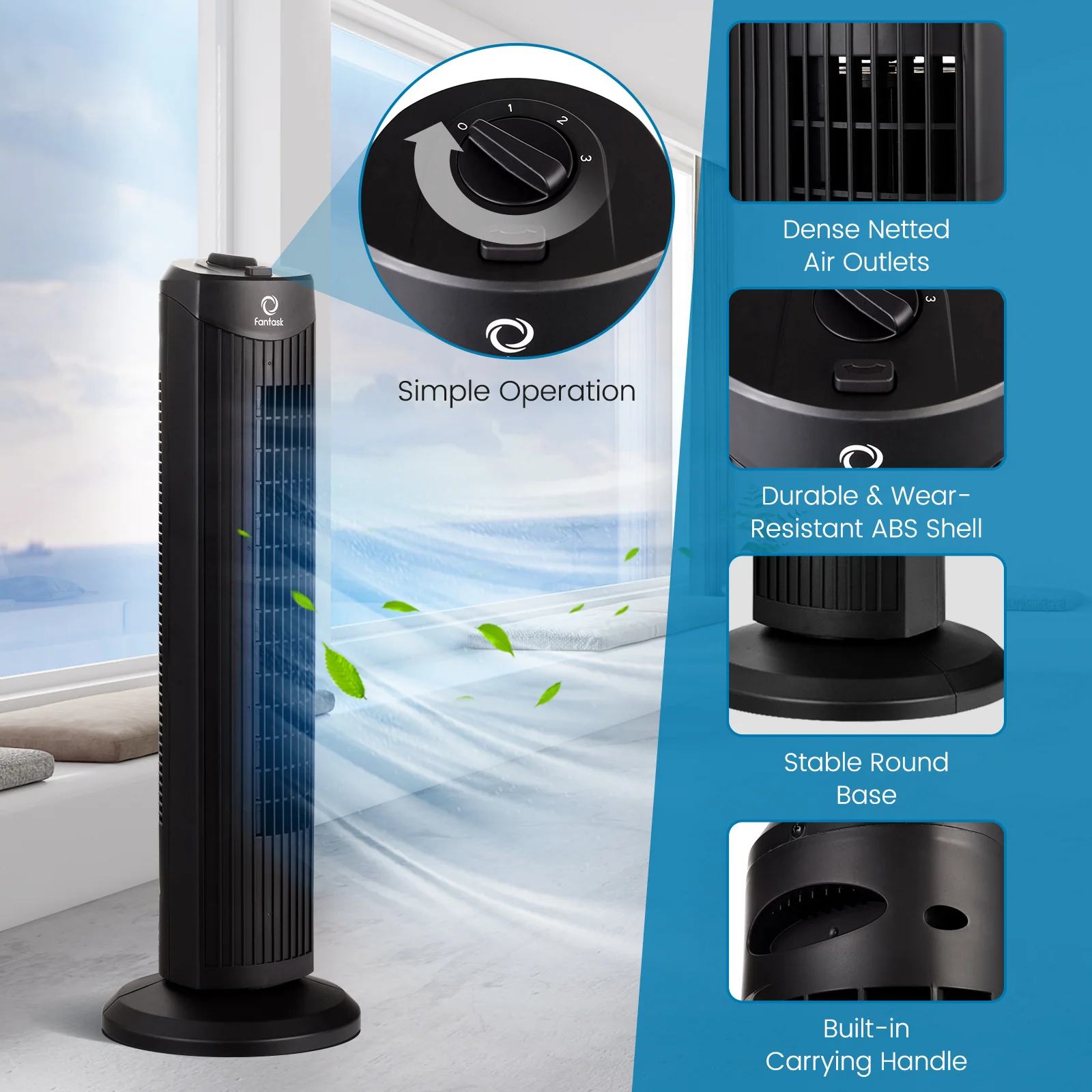 35W 28 Inch Bladeless Oscillating Tower Fan, Black - Image 10