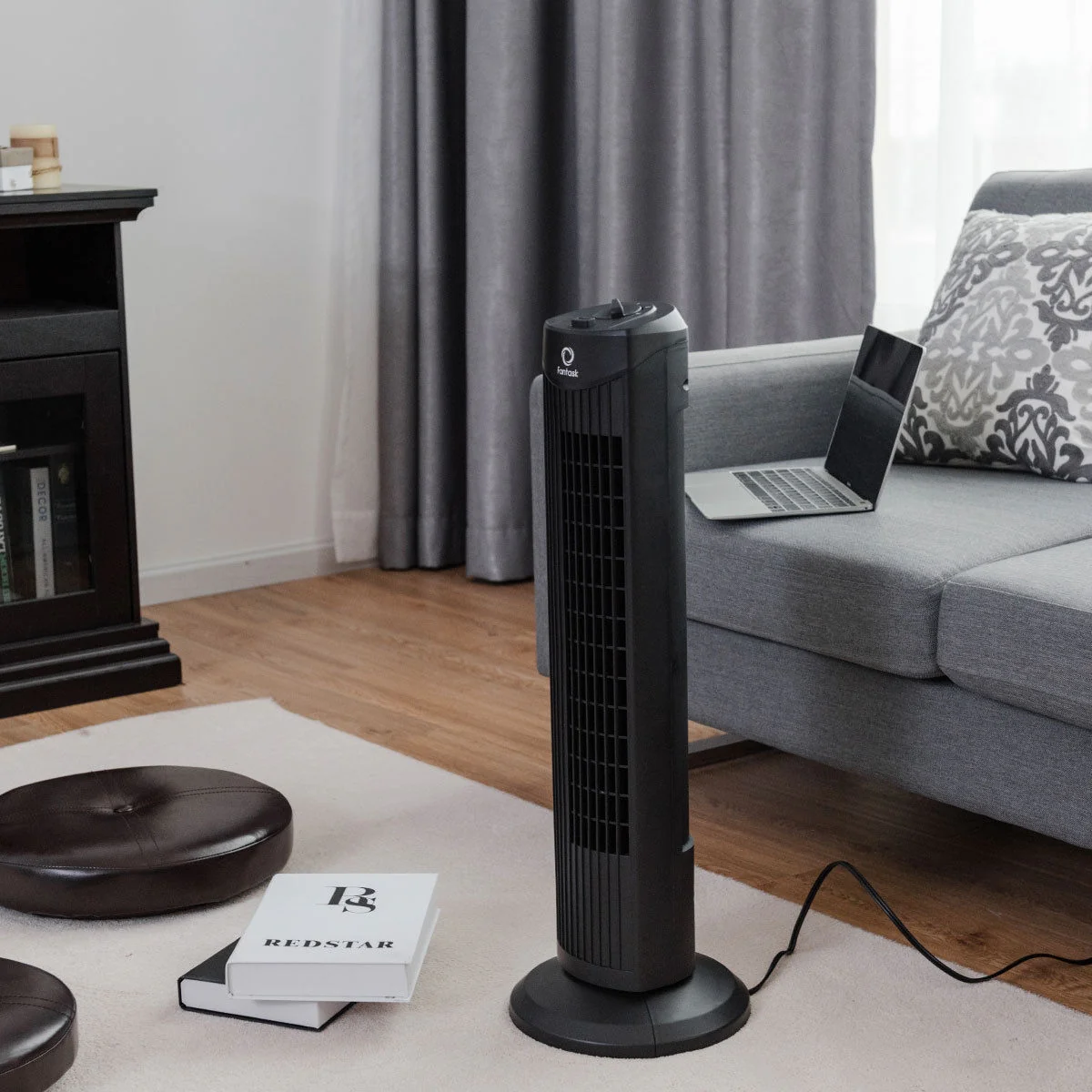 35W 28 Inch Bladeless Oscillating Tower Fan, Black - Image 3