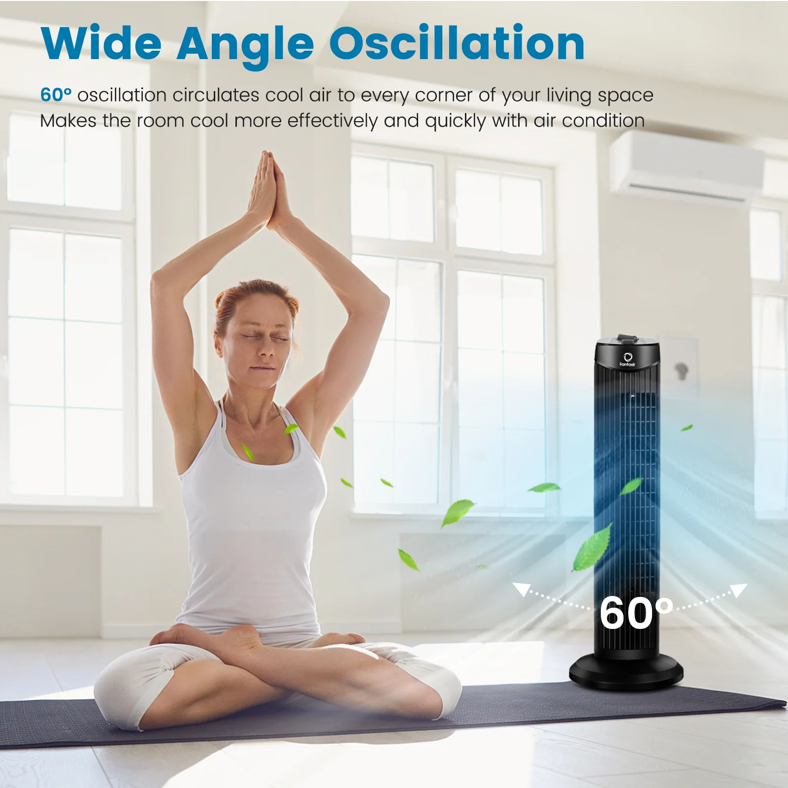 35W 28 Inch Bladeless Oscillating Tower Fan, Black - Image 8