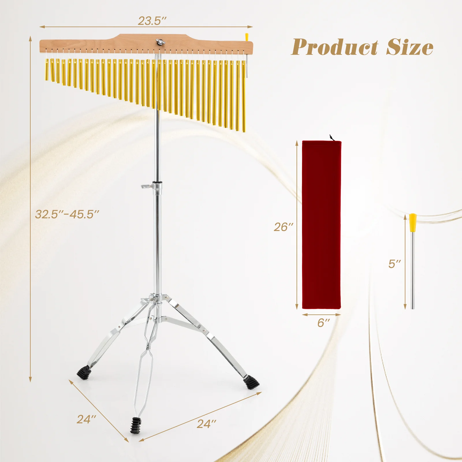 36-Bar Single-Row Chimes Percussion Instrument, Golden - Image 6