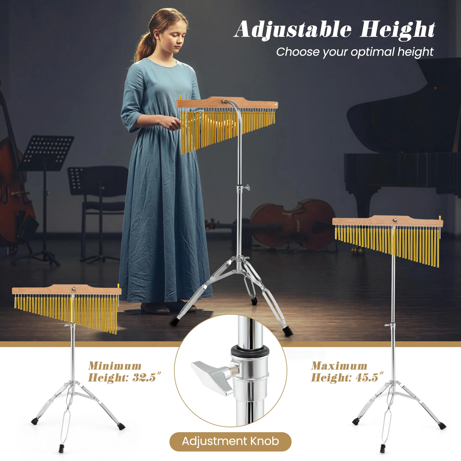 36-Bar Single-Row Chimes Percussion Instrument, Golden - Image 8
