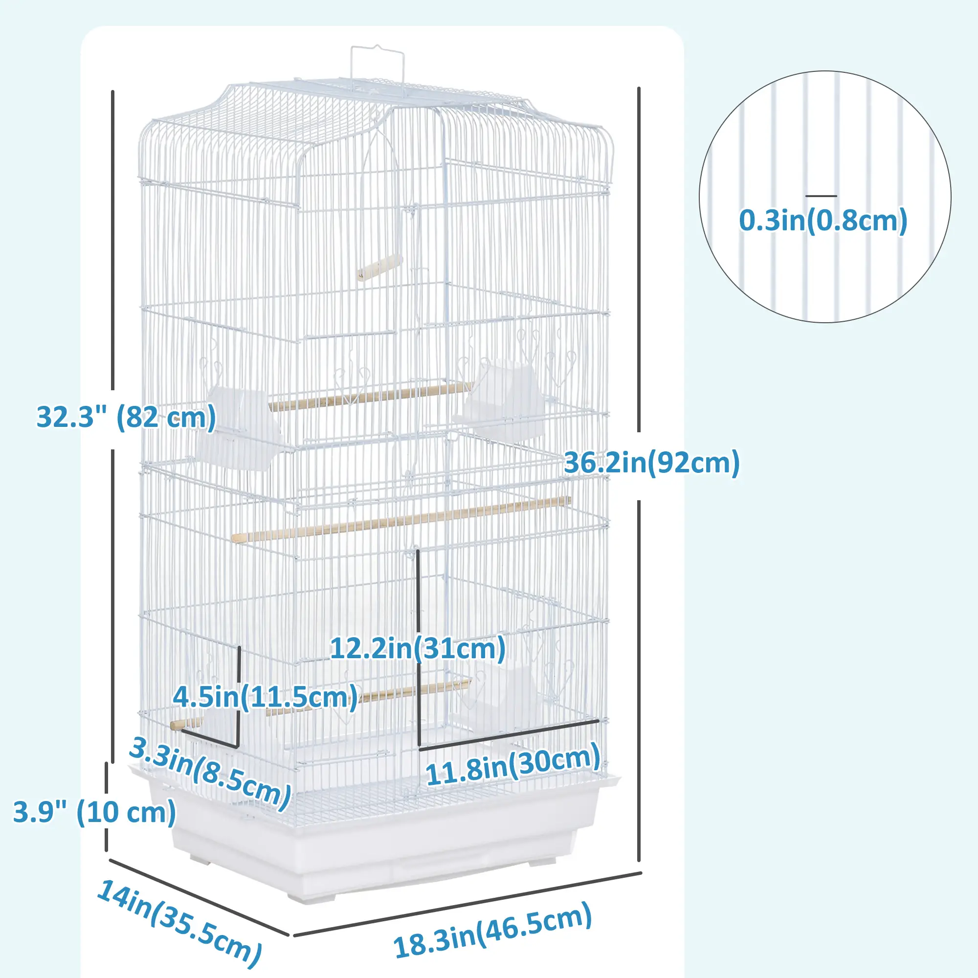 36" Bird Cage, Macaw Play House, Parrot Flight Cage, White - Image 3