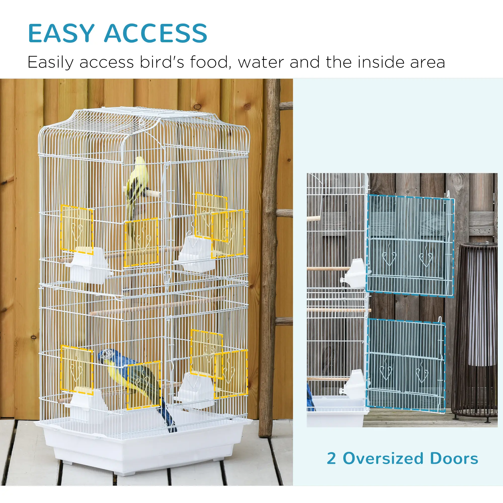 36" Bird Cage, Macaw Play House, Parrot Flight Cage, White - Image 4