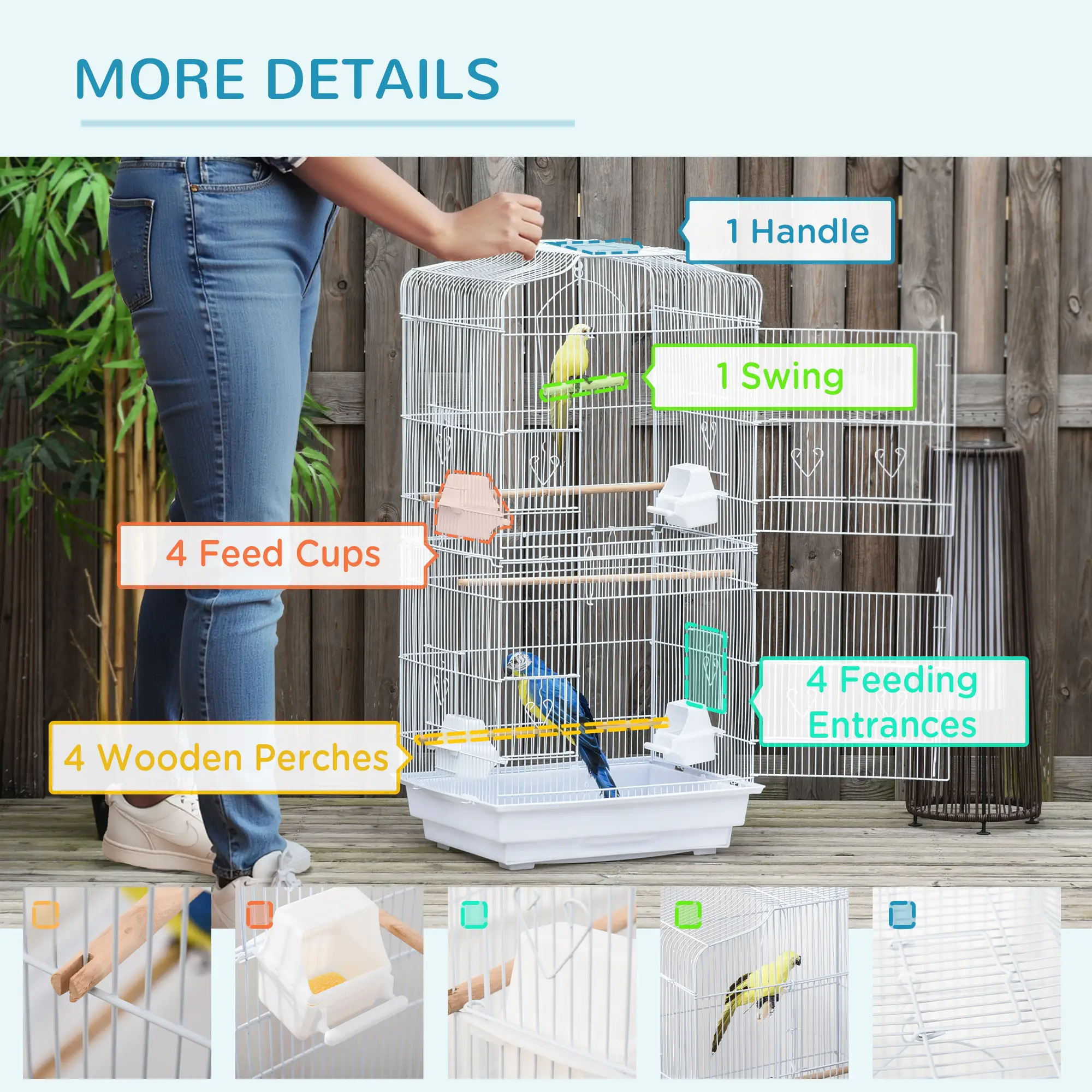 36" Bird Cage, Macaw Play House, Parrot Flight Cage, White - Image 6