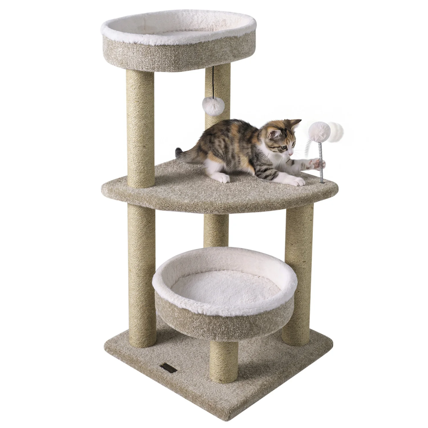 36" Carpeted Cat Tree with Plush Perches, Scratching Posts