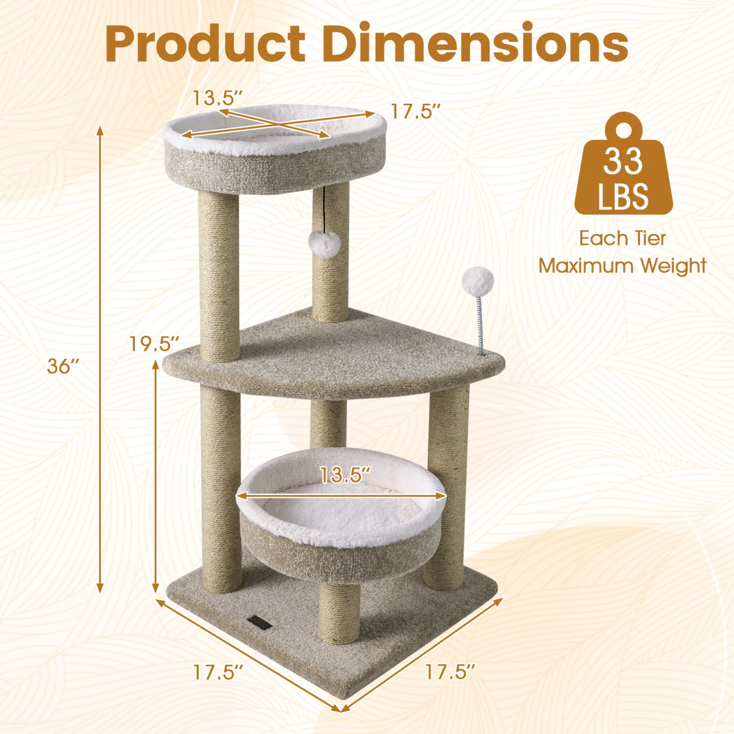 36" Carpeted Cat Tree with Plush Perches, Scratching Posts - Image 5