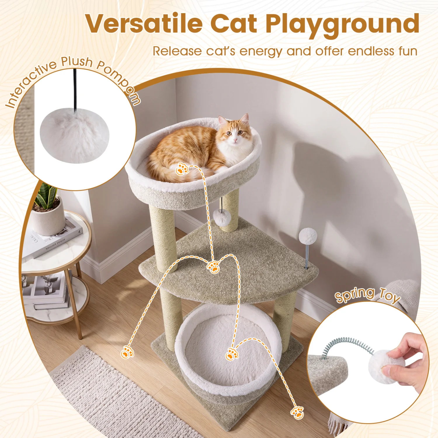 36" Carpeted Cat Tree with Plush Perches, Scratching Posts - Image 6