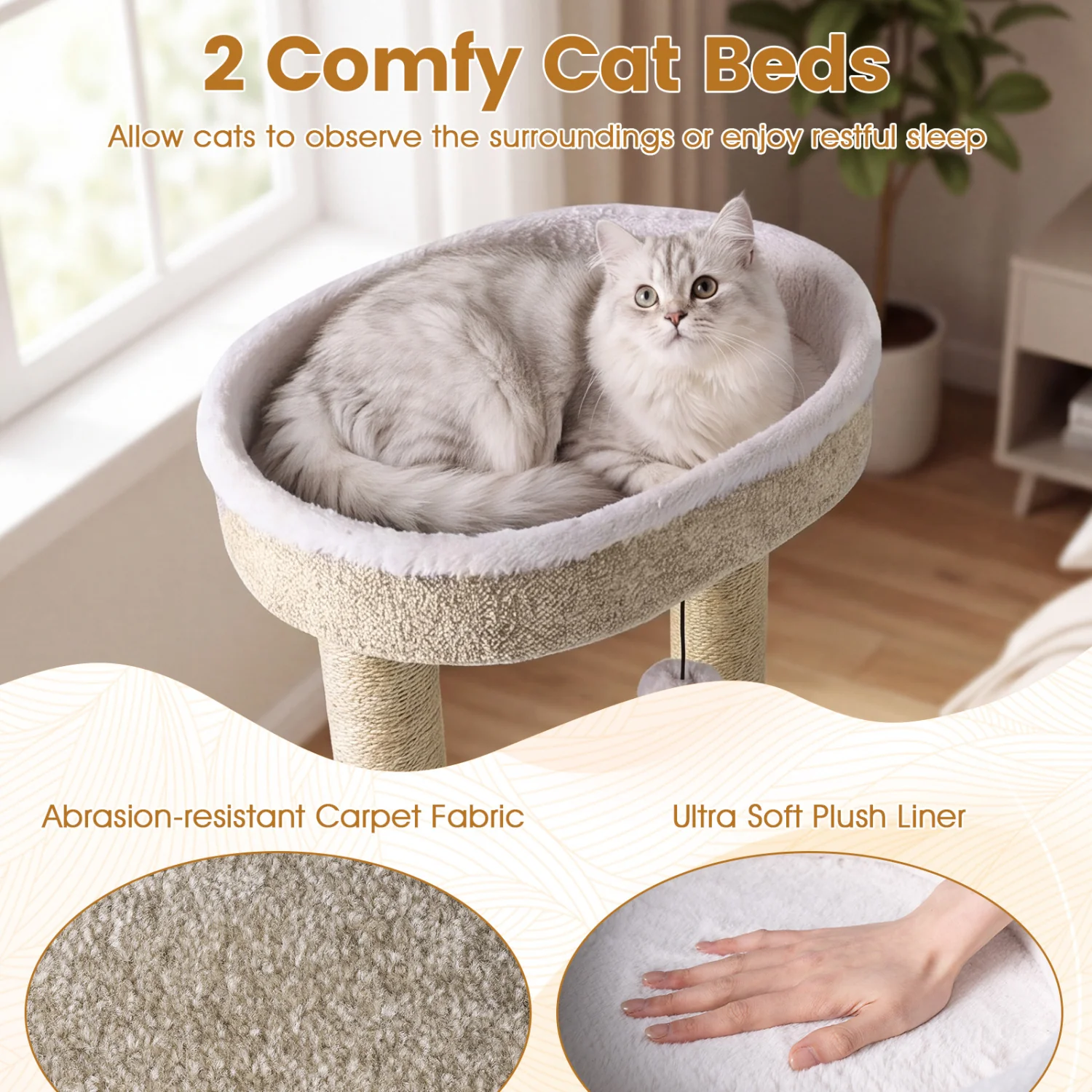 36" Carpeted Cat Tree with Plush Perches, Scratching Posts - Image 7