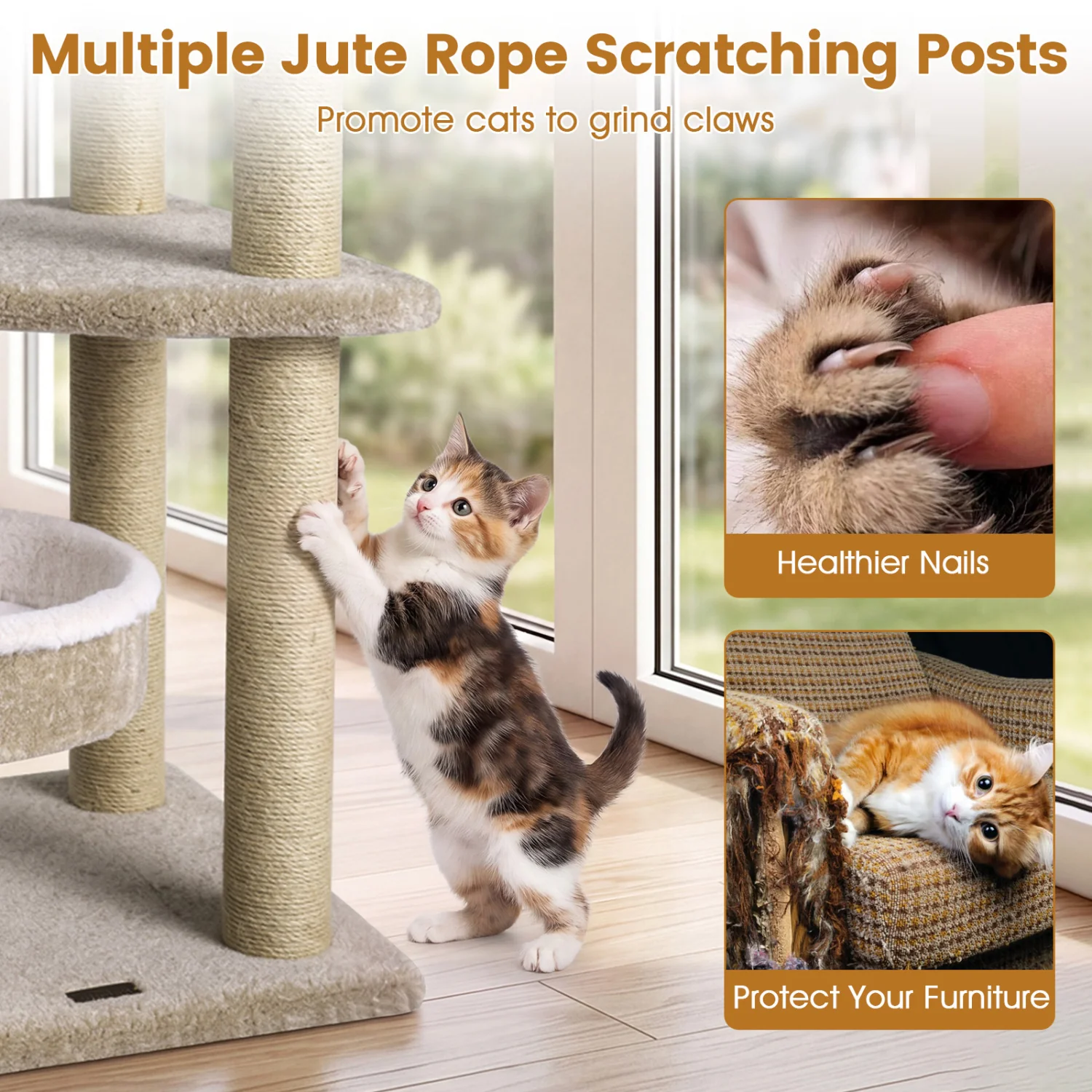 36" Carpeted Cat Tree with Plush Perches, Scratching Posts - Image 8
