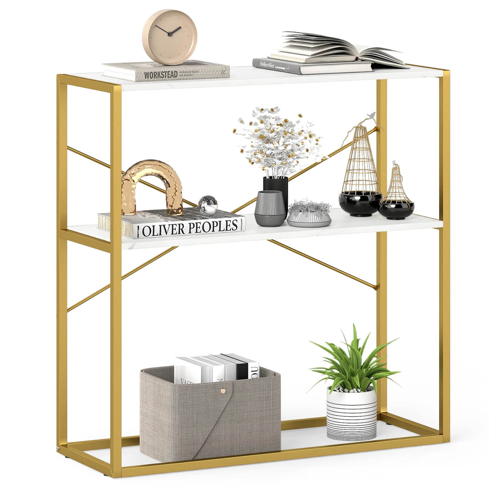 36" Console Table 2-Tier Entryway Table with Wooden Open Shelves and Metal Frame, White - Image 4
