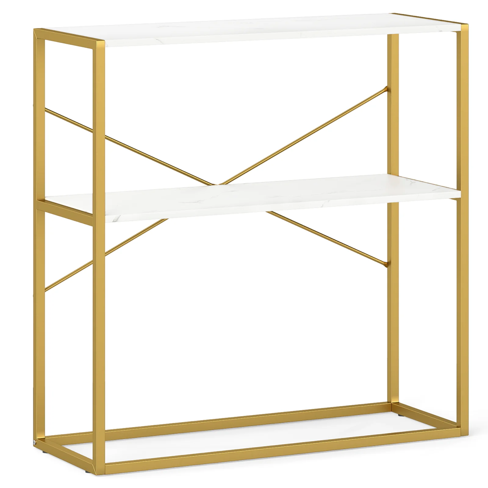 36" Console Table 2-Tier Entryway Table with Wooden Open Shelves and Metal Frame, White - Image 5